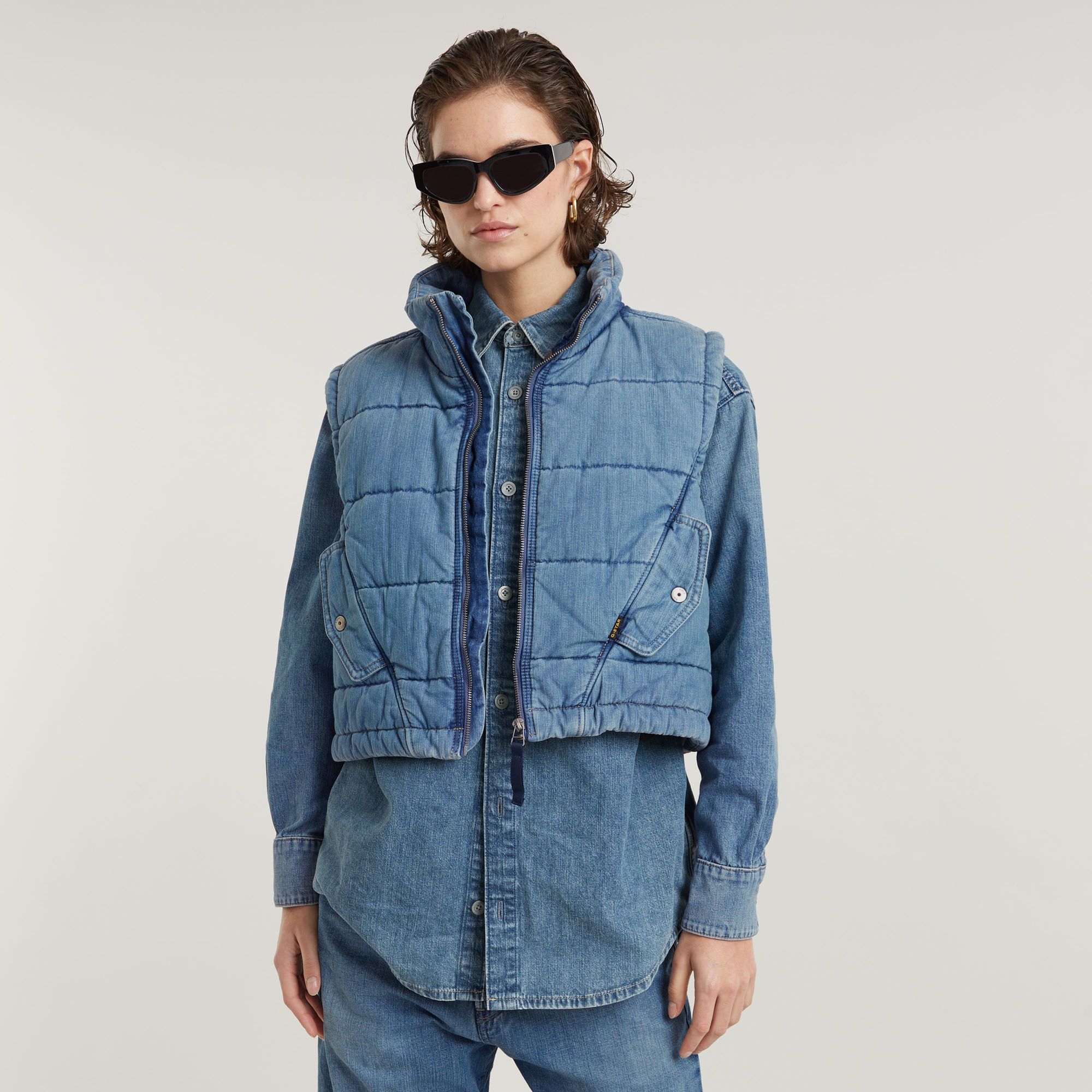 G-Star RAW Gewatteerde Bodywarmer Mae Midden blauw Dames