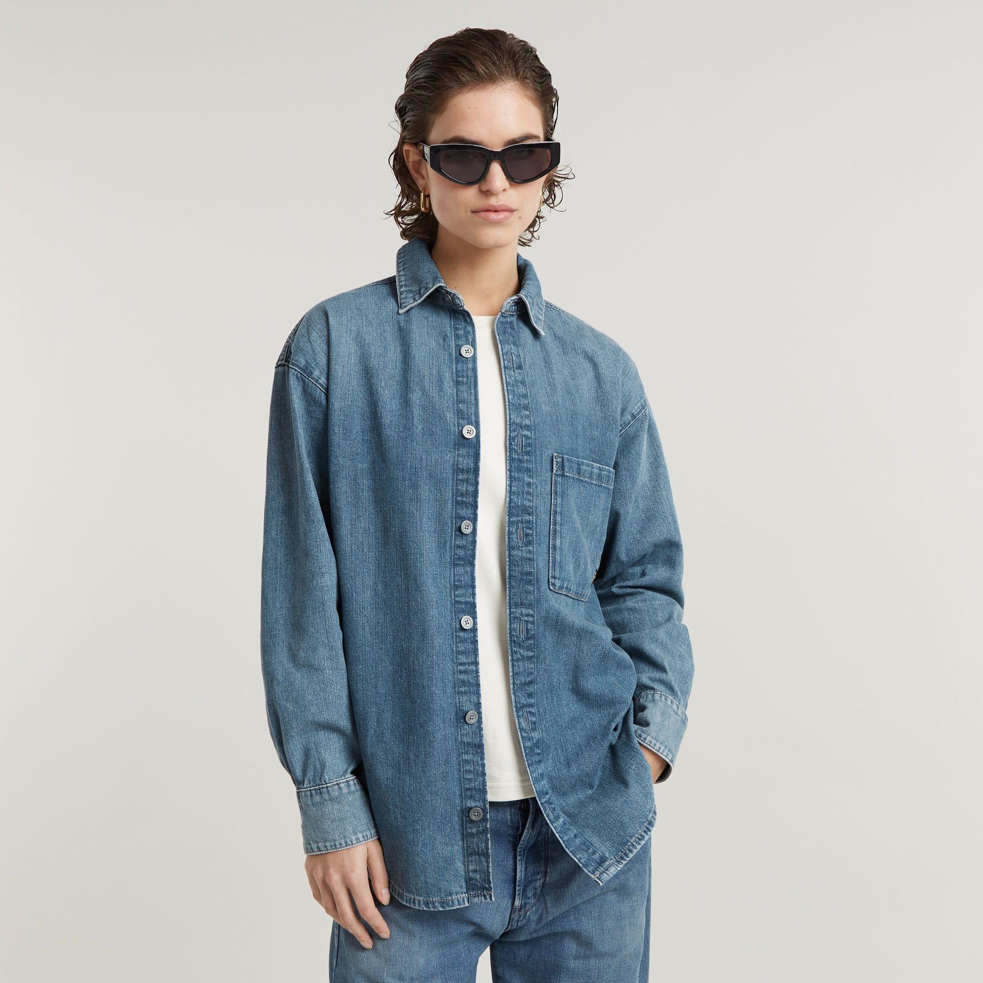 

Relaxed Overshirt - Medium blue - Women