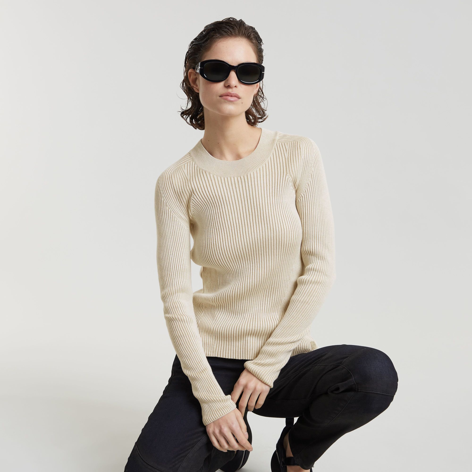 Plated Slim Knitted Pullover - Mehrfarbig - Damen