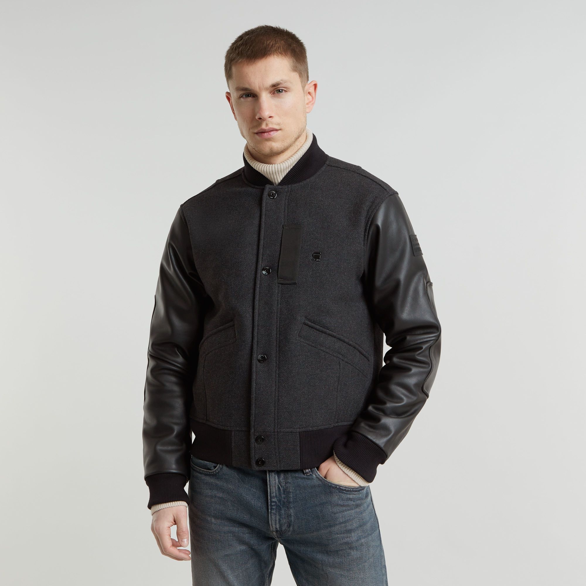 Varsity Wool Leather Jacke - Grau - Herren