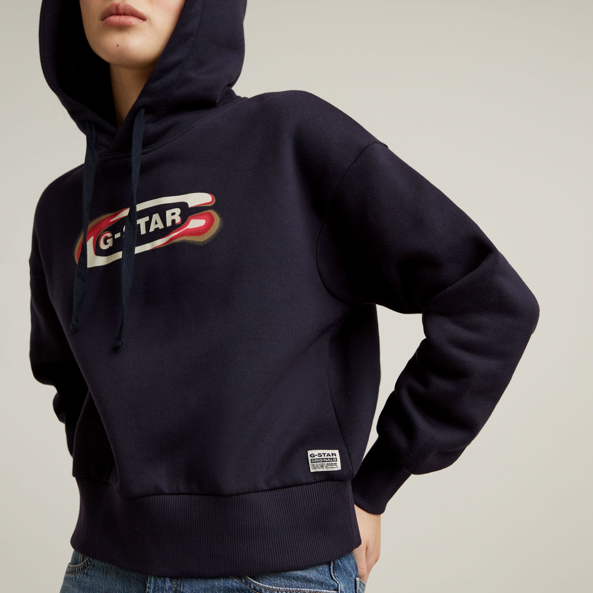 G-Star RAW Old Skool Logo Loose Hoodie Donkerblauw Dames