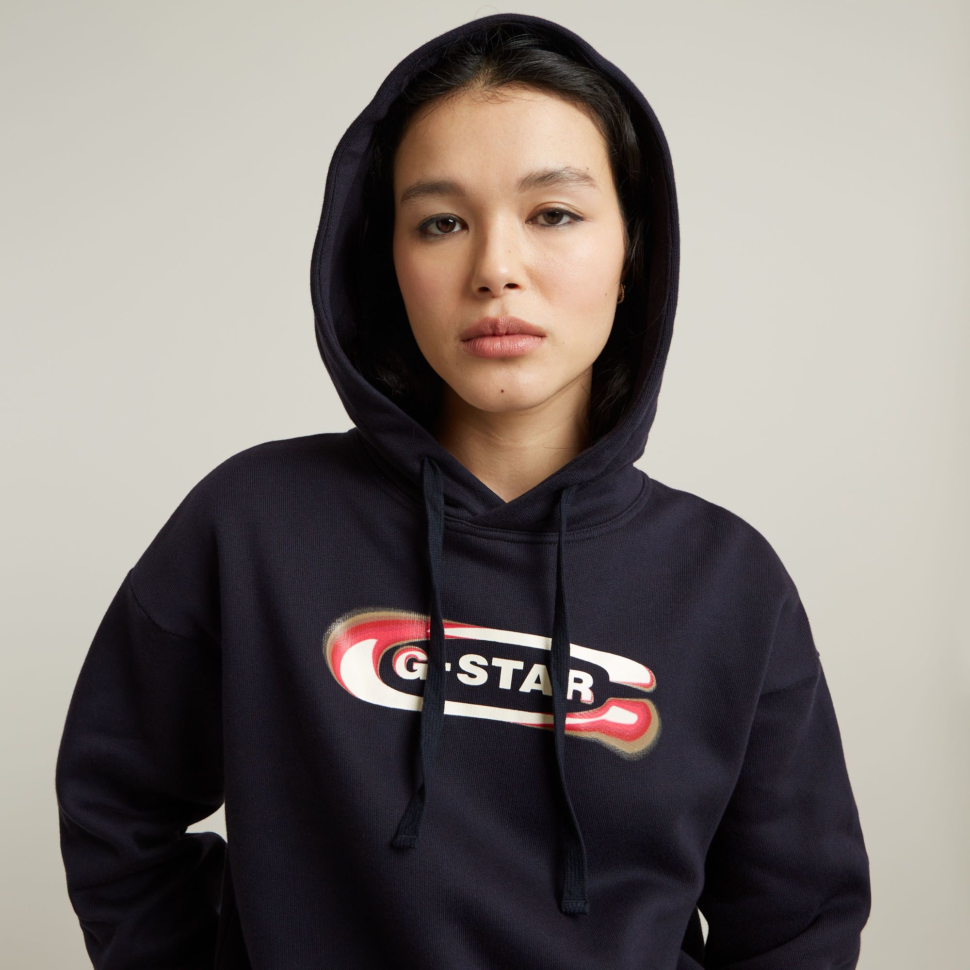 G-Star RAW Old Skool Logo Loose Hoodie Donkerblauw Dames