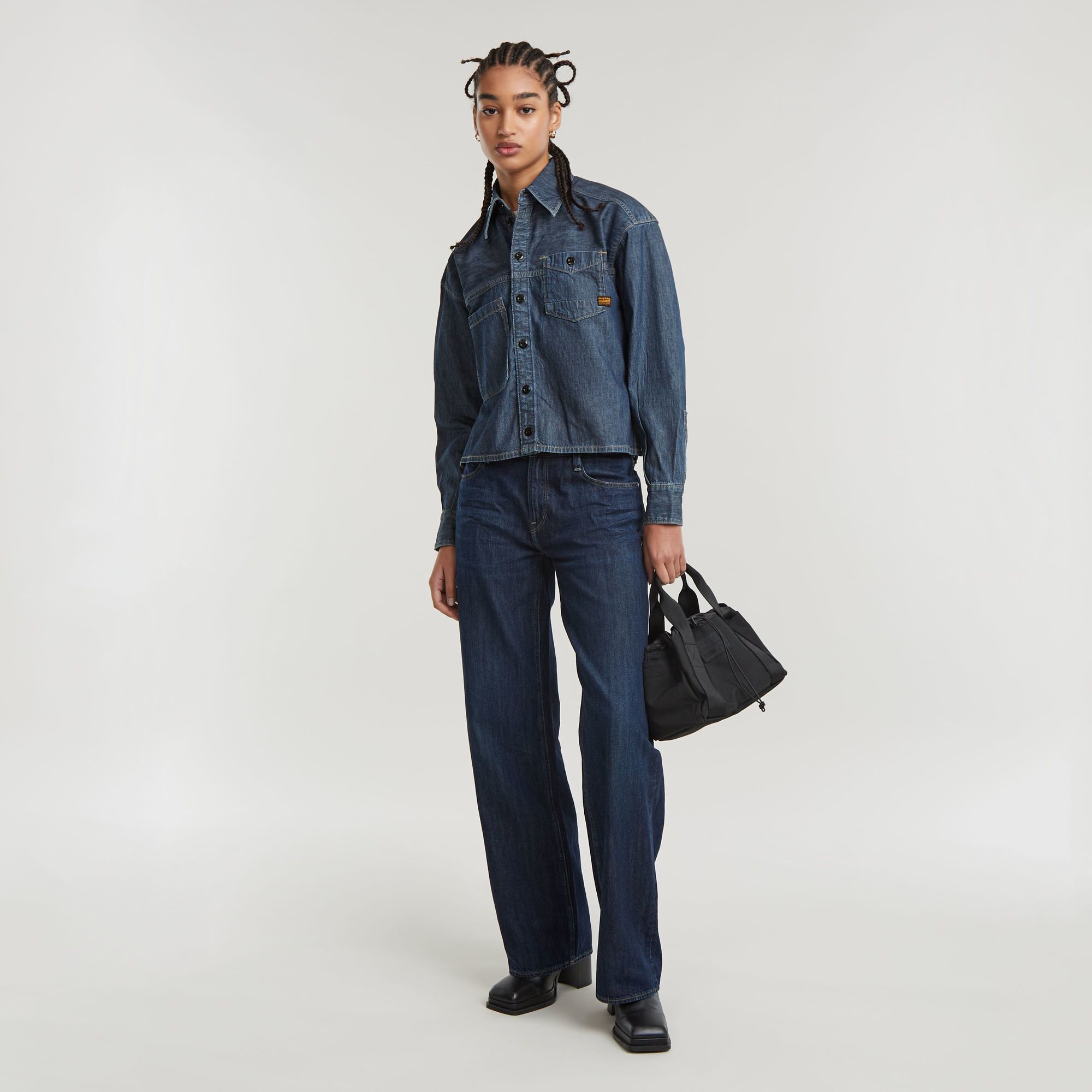 G-Star RAW Cropped Shirt Donkerblauw Dames