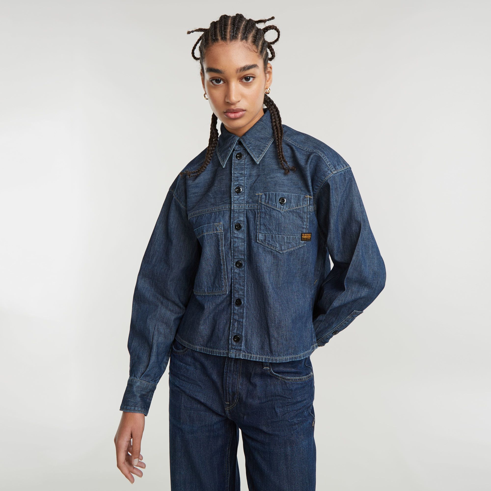 G-Star RAW Cropped Shirt Donkerblauw Dames