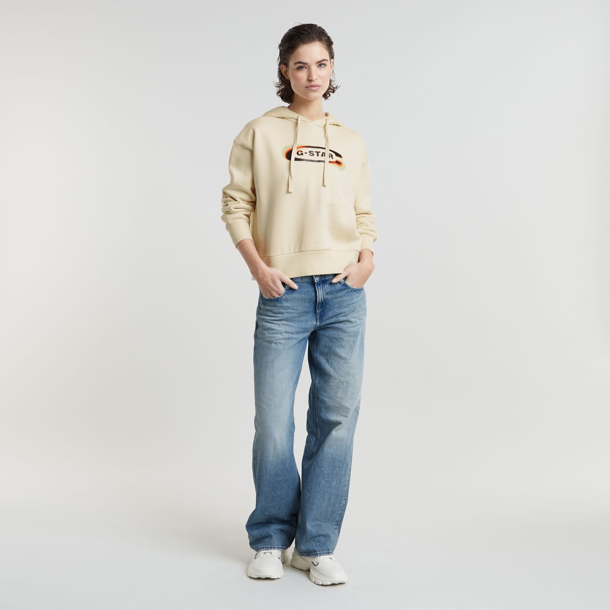 G-Star RAW Old Skool Logo Loose Hoodie Wit Dames