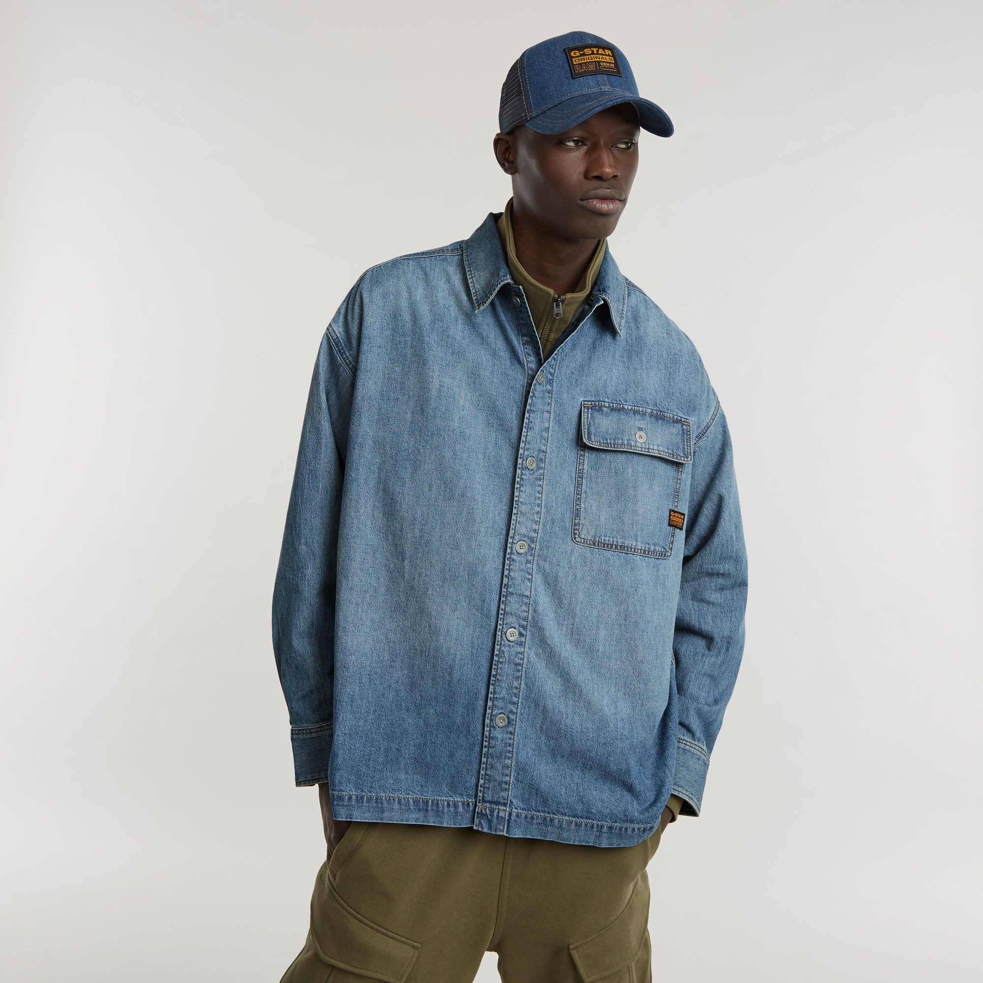 

Boxy Flap Pocket Shirt - Midden blauw - Heren