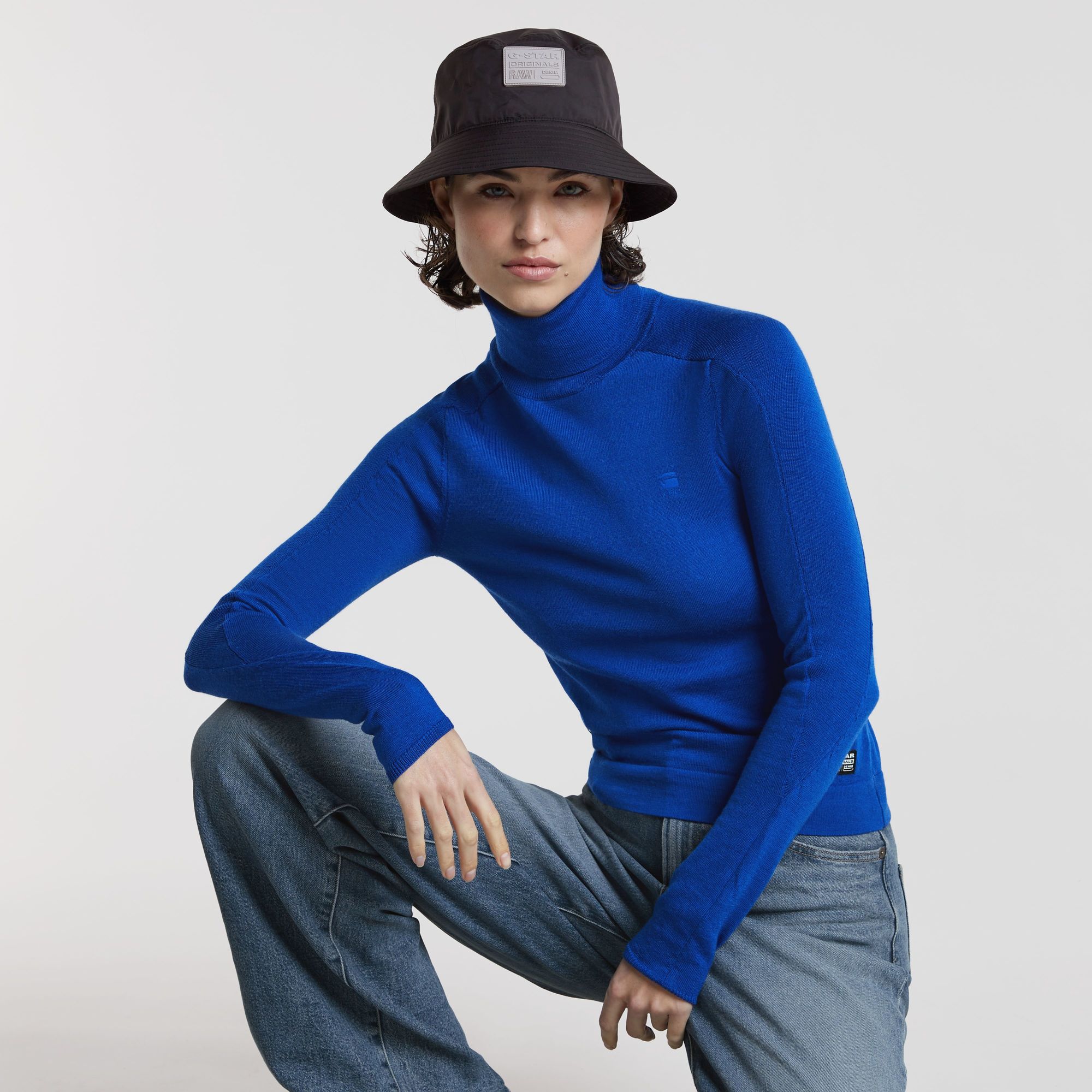 Core Slim Turtle Neck Knitted Pullover - Mittelblau - Damen