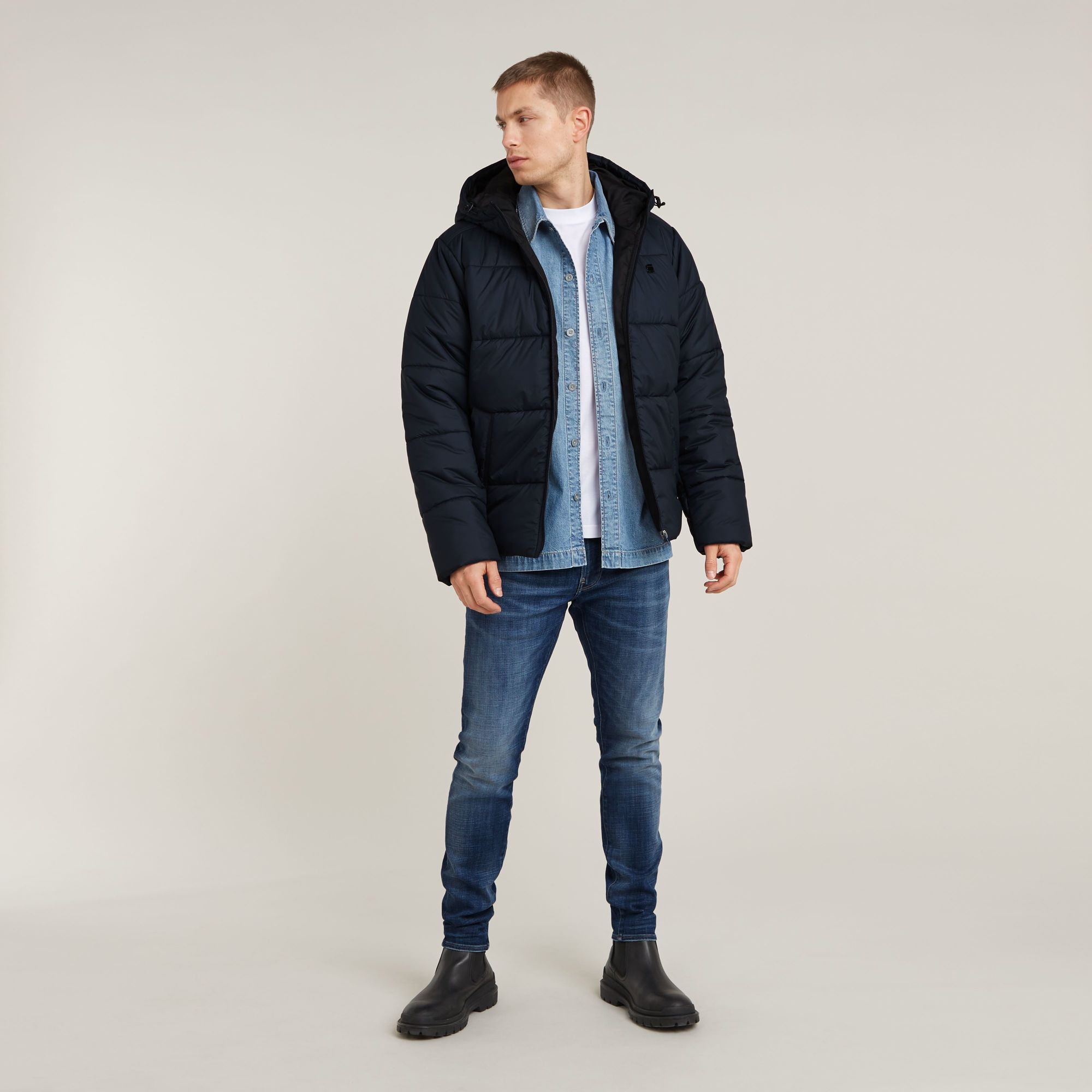 G-Star RAW Gewatteerde Puffer Met Capuchon Donkerblauw Heren