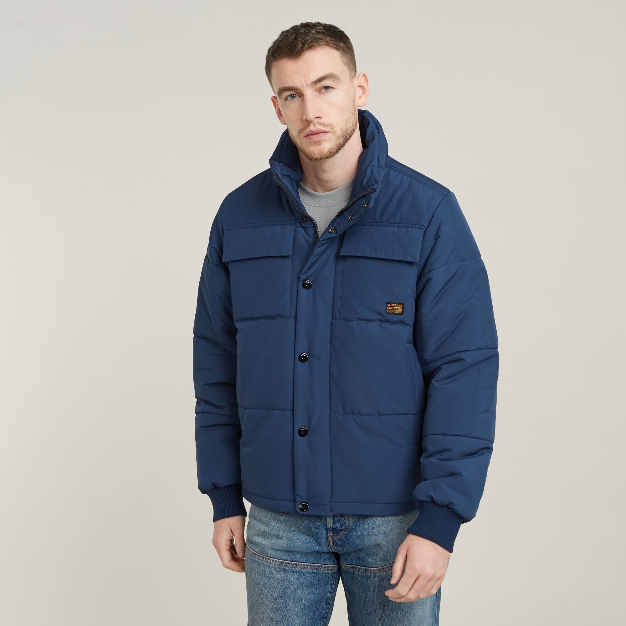 

4 Pocket Quilted Padded Jacket - Medium blue - Men