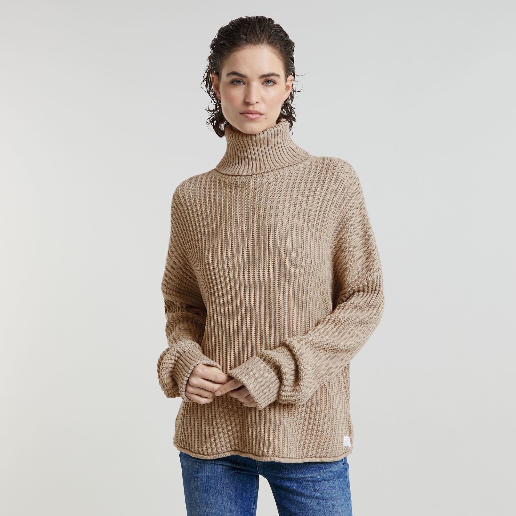 

Loose Turtle Knitted Pullover - Beige - Damen