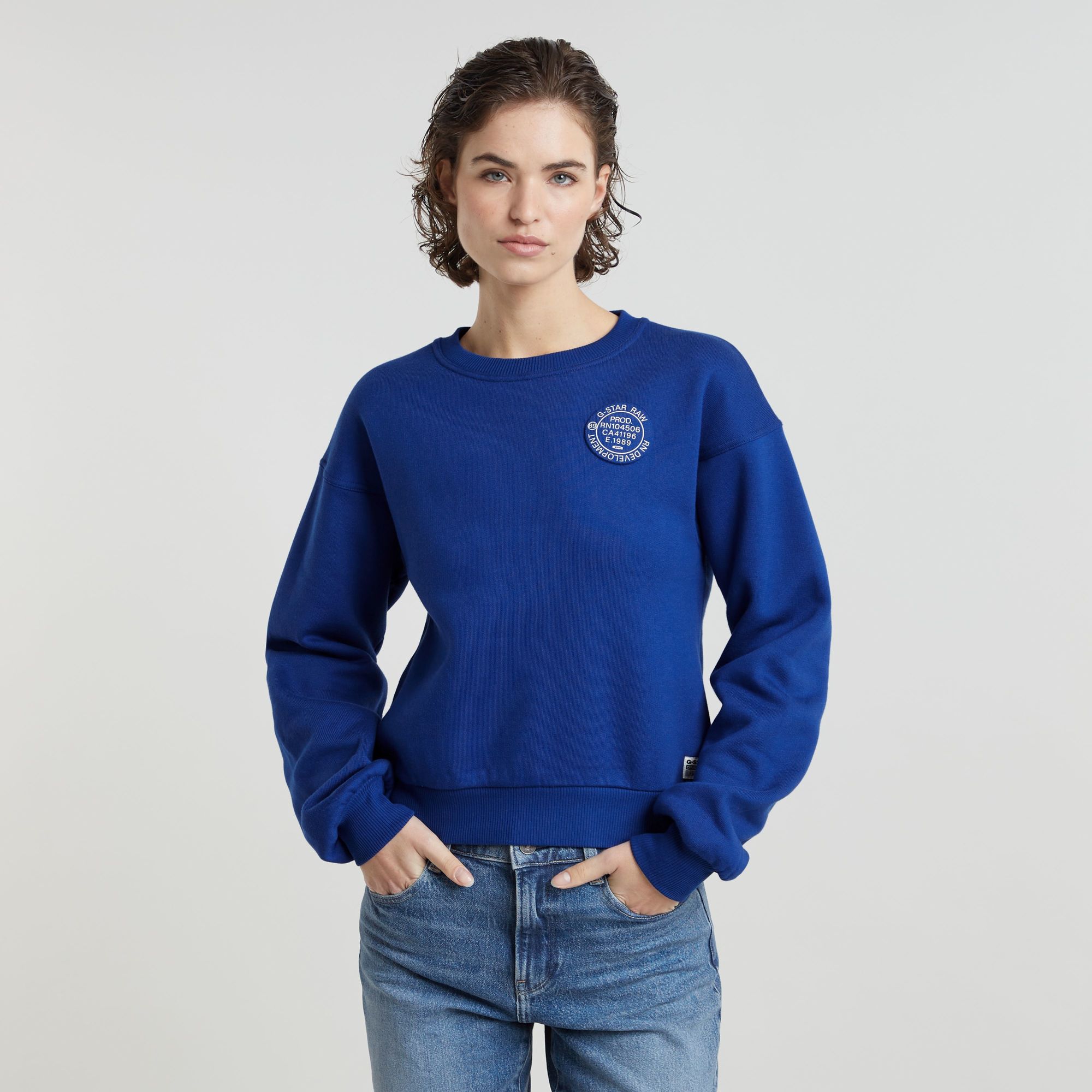 

Graphic Loose Sweater - Medium blue - Women
