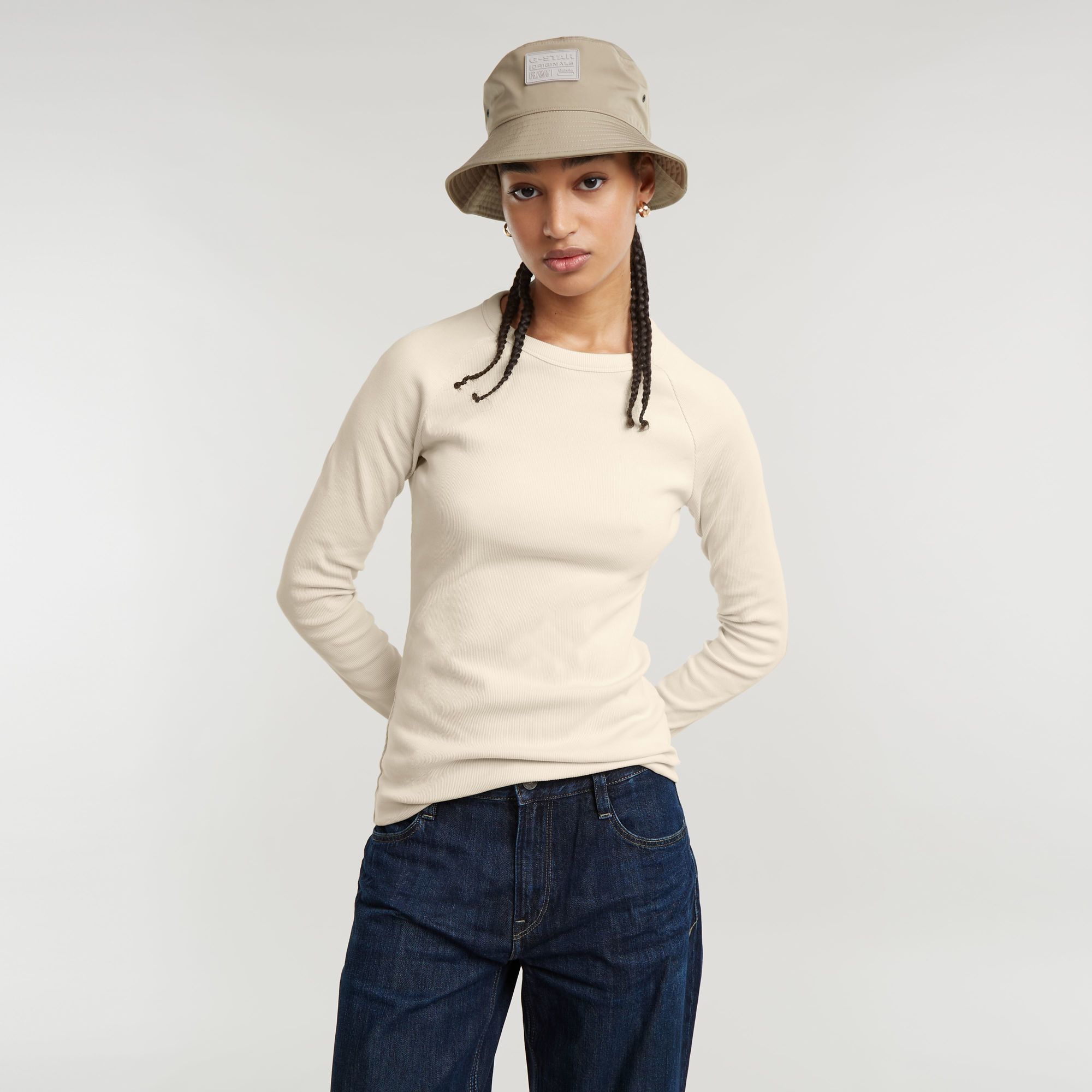 G-Star RAW Slim Rib Keyhole Top Wit Dames
