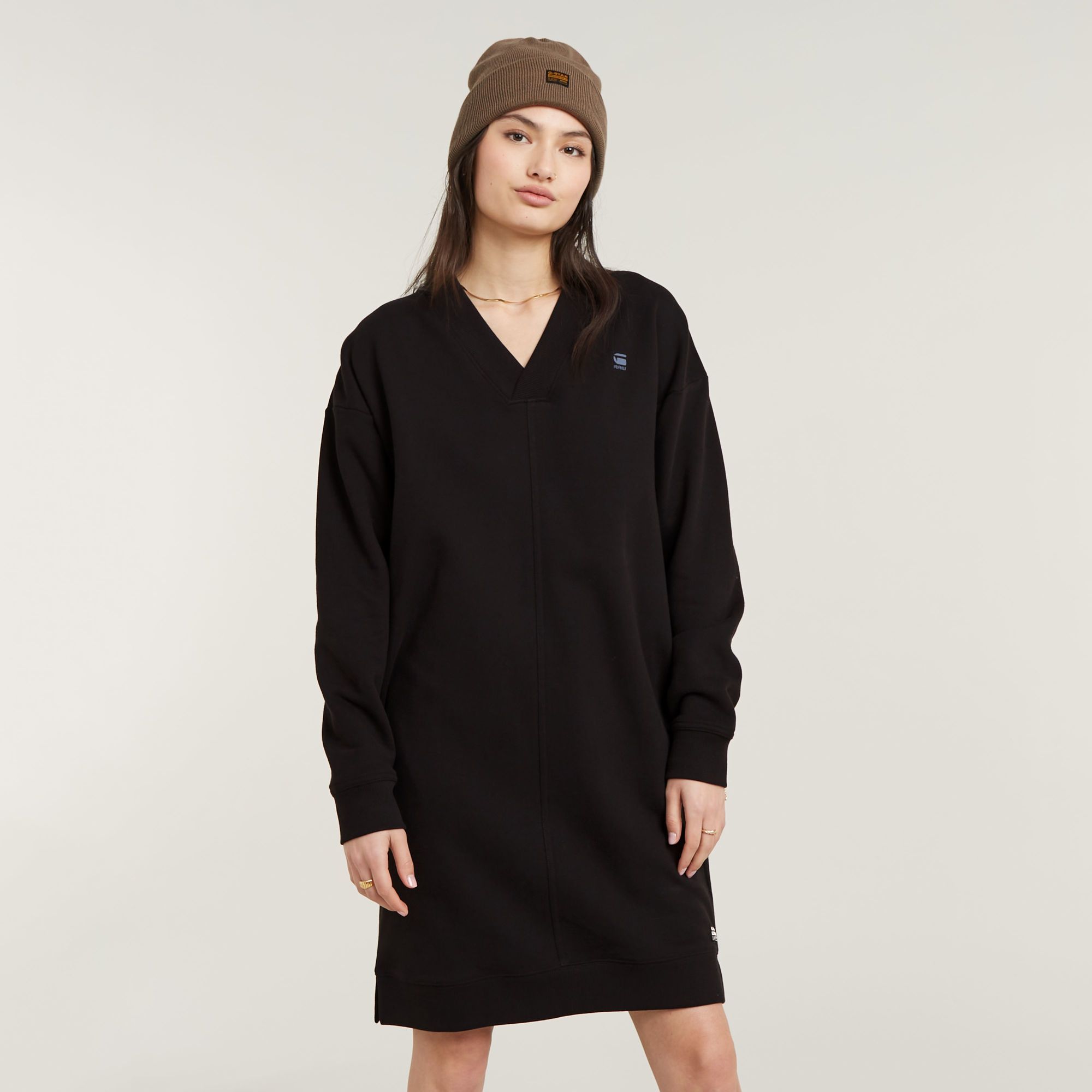 

V-Neck Sweater Dress - Black - Women