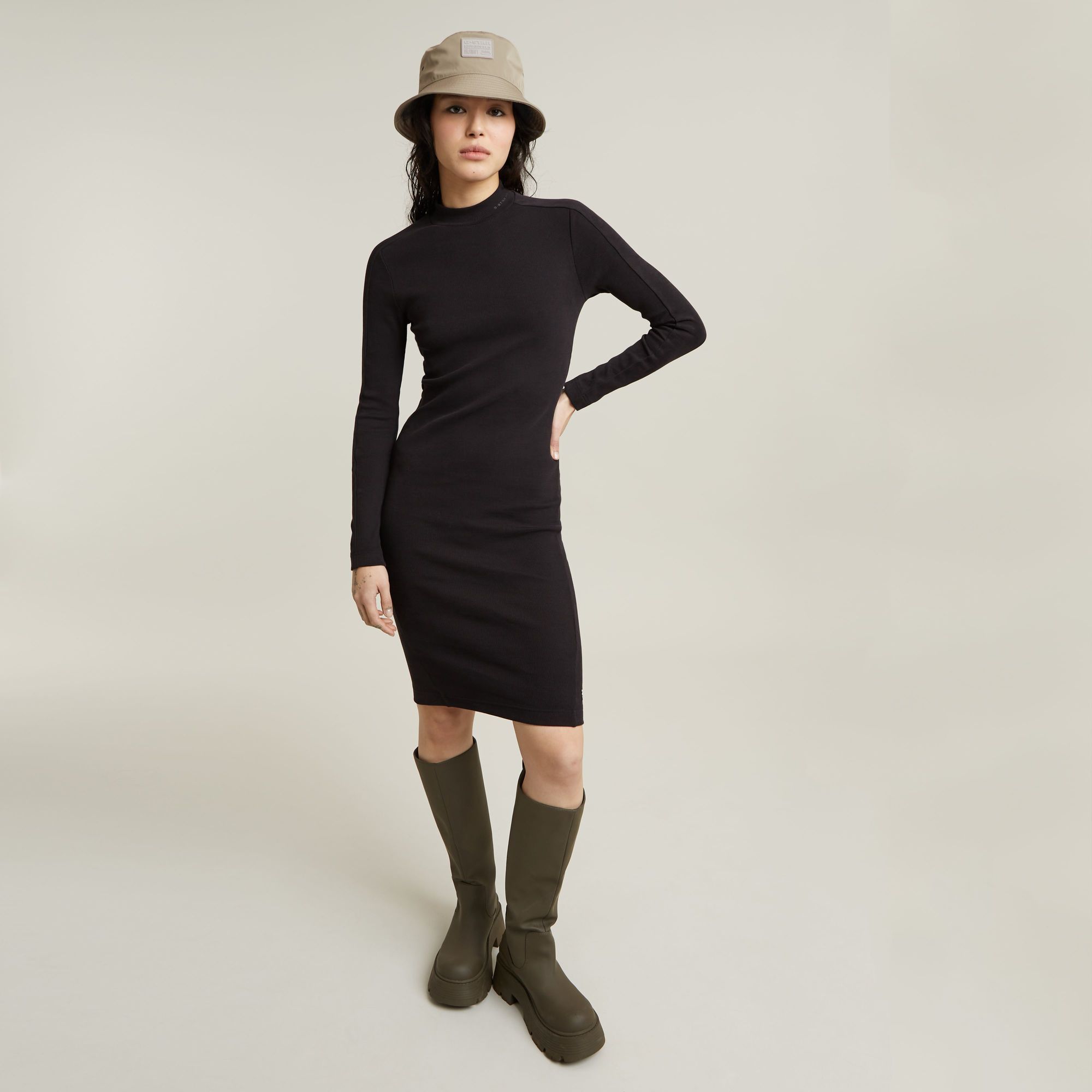 G-Star RAW Ergonomic Slim Rib Jurk Zwart Dames