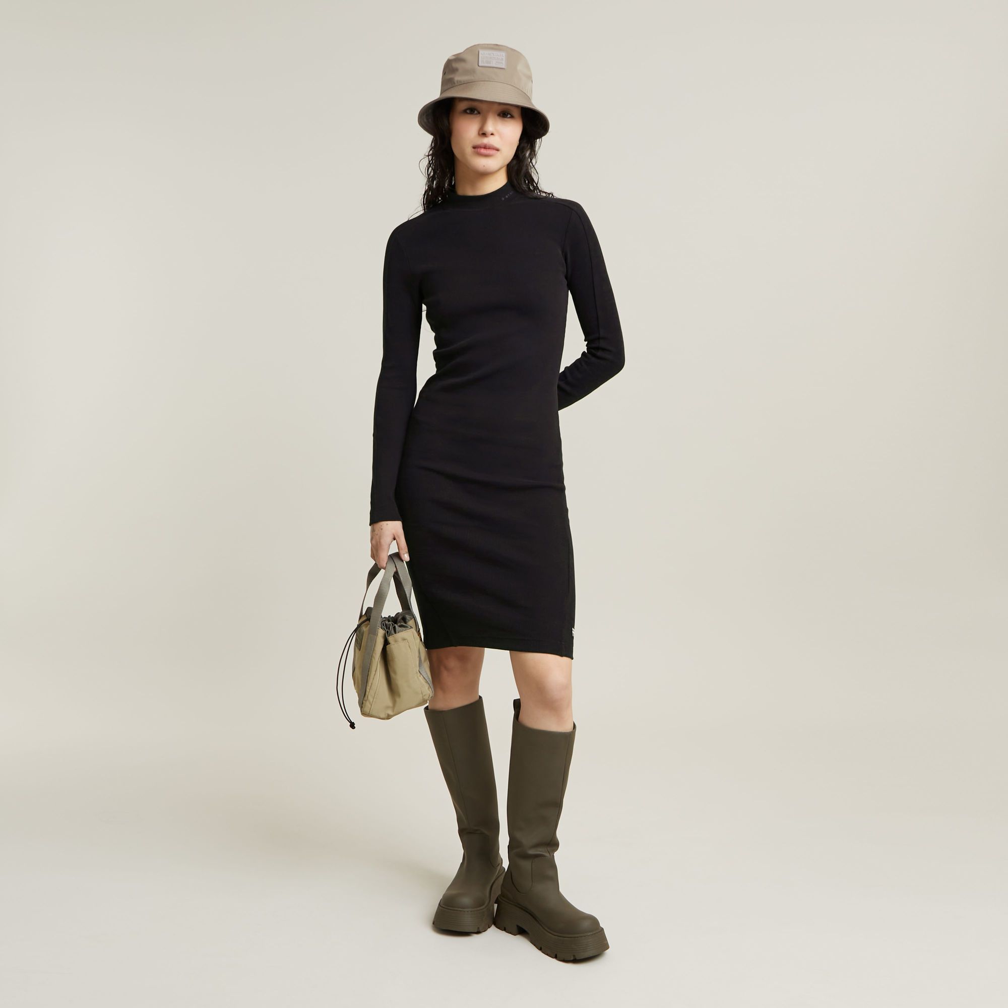 G-Star RAW Ergonomic Slim Rib Jurk Zwart Dames