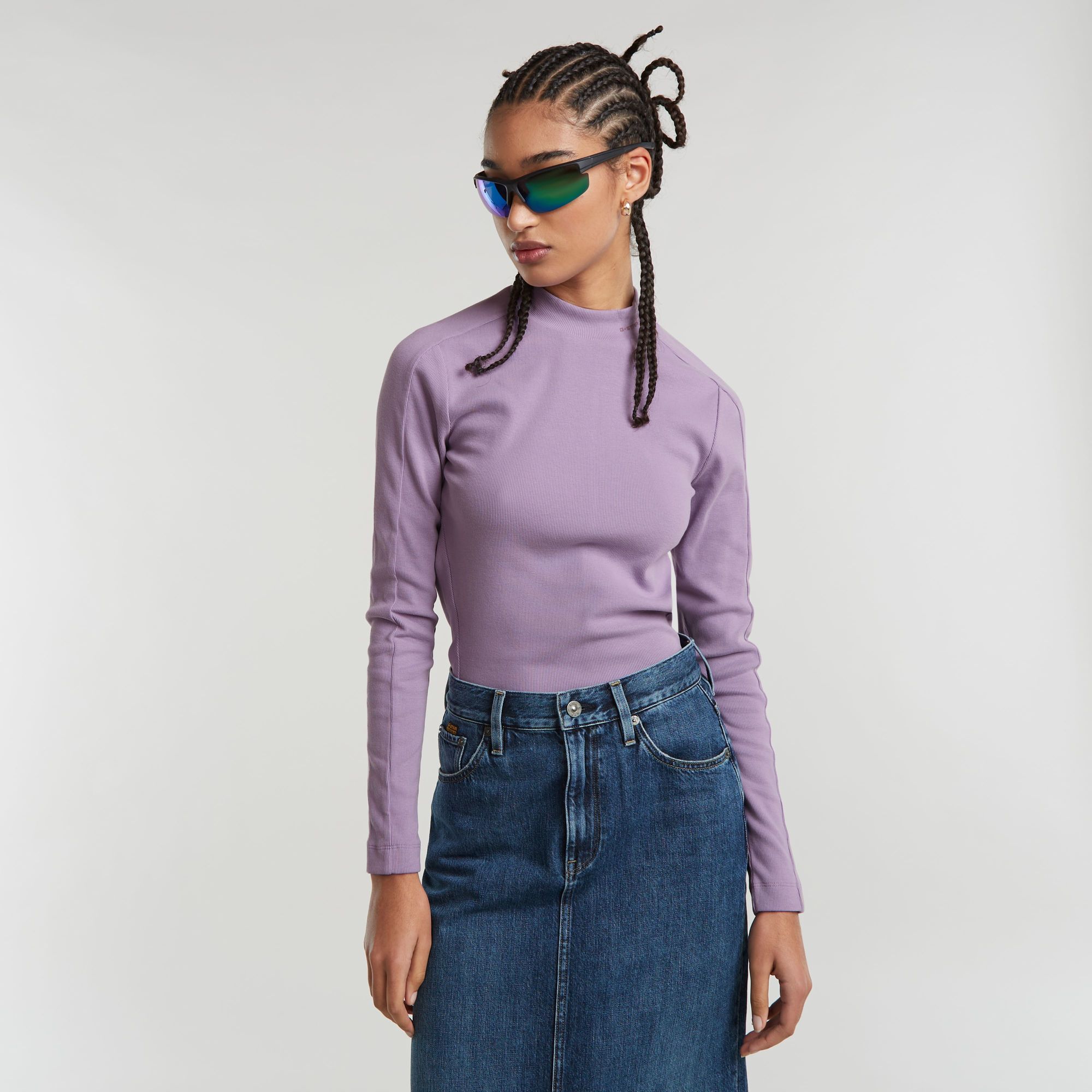 

Slim Rib Mock Top - Purple - Women