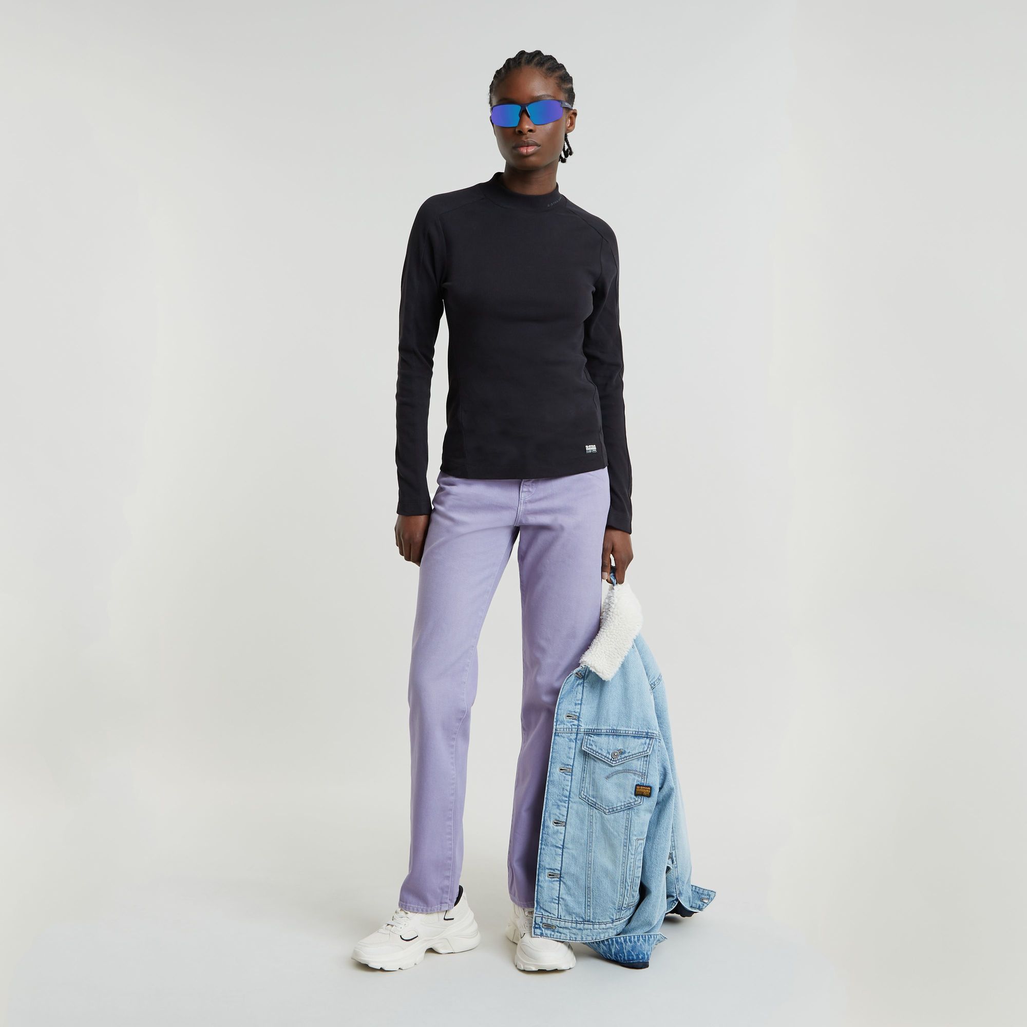 G-Star RAW Slim Rib Mock Top Zwart Dames