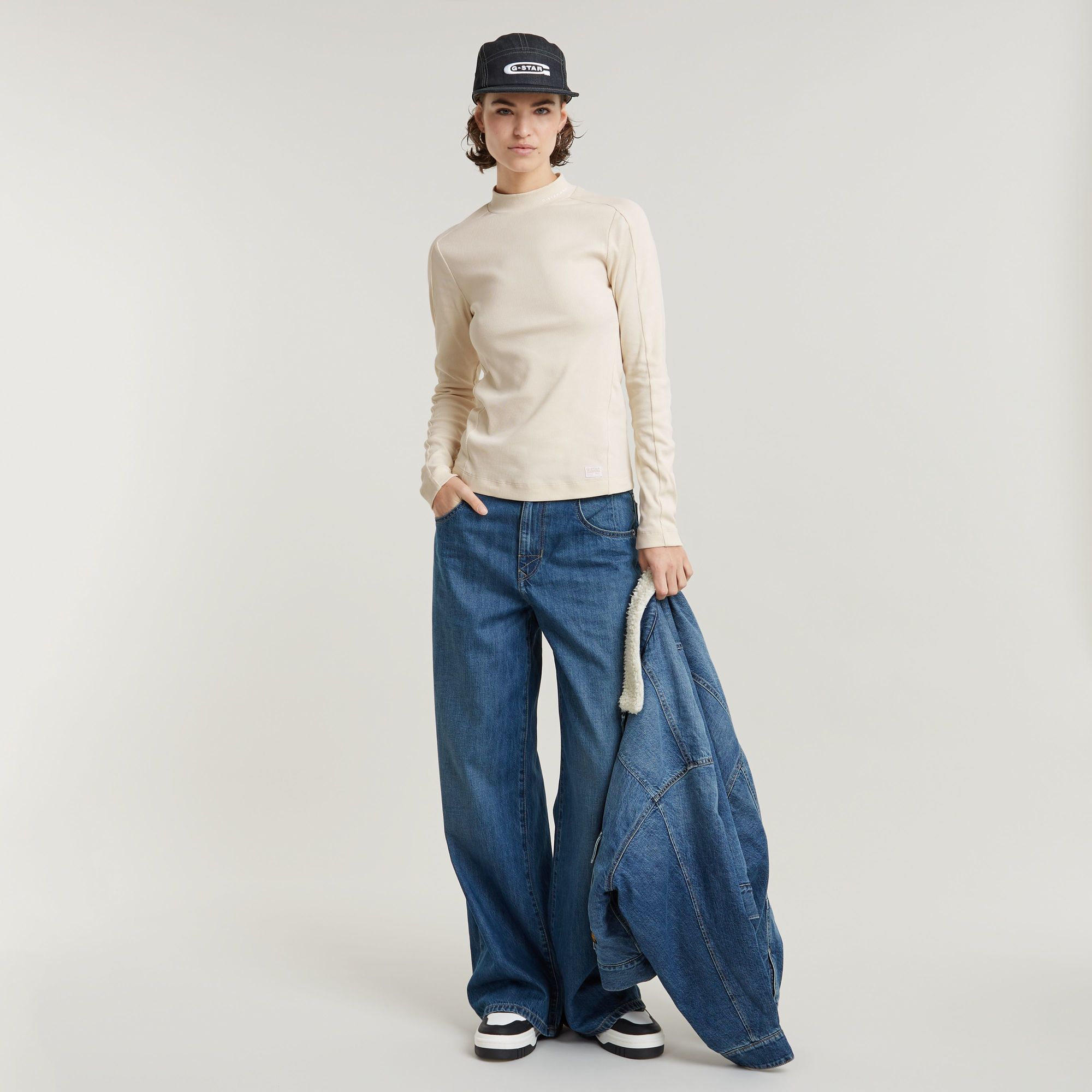 G-Star RAW Slim Rib Mock Top Wit Dames