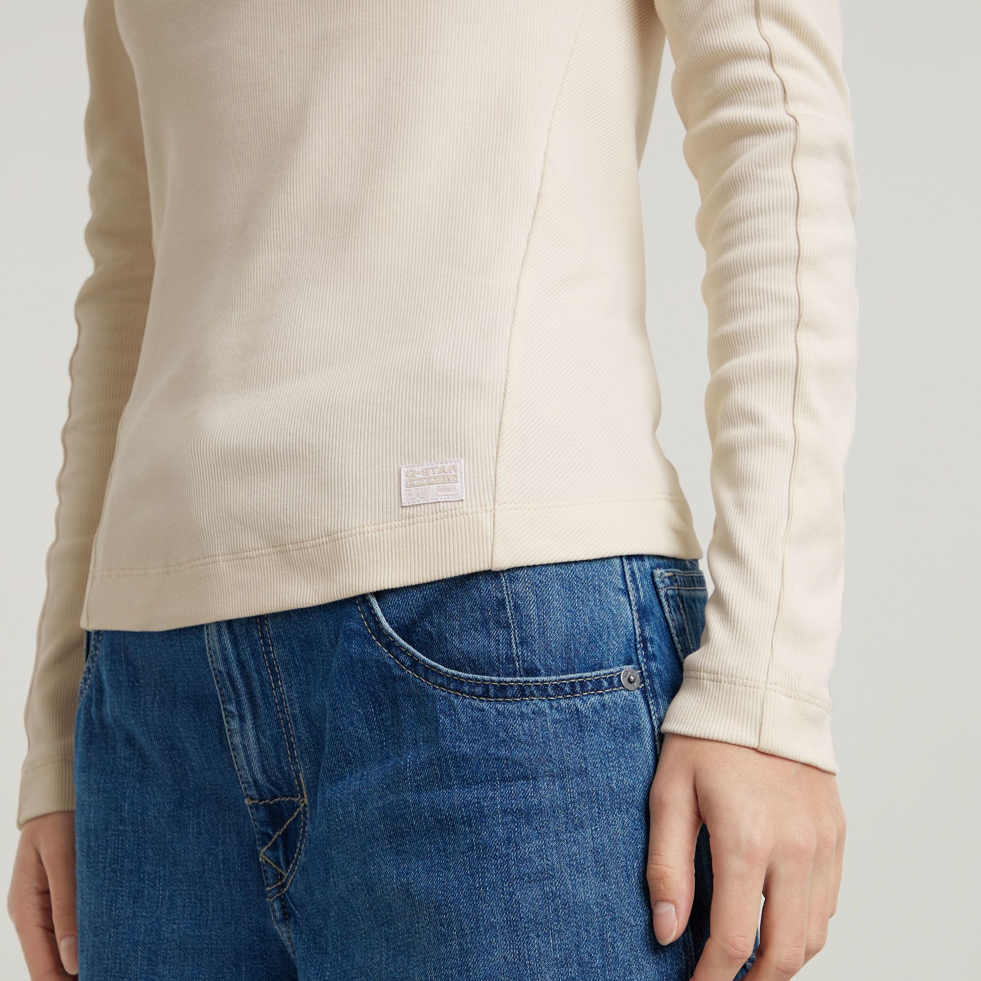 G-Star RAW Slim Rib Mock Top Wit Dames