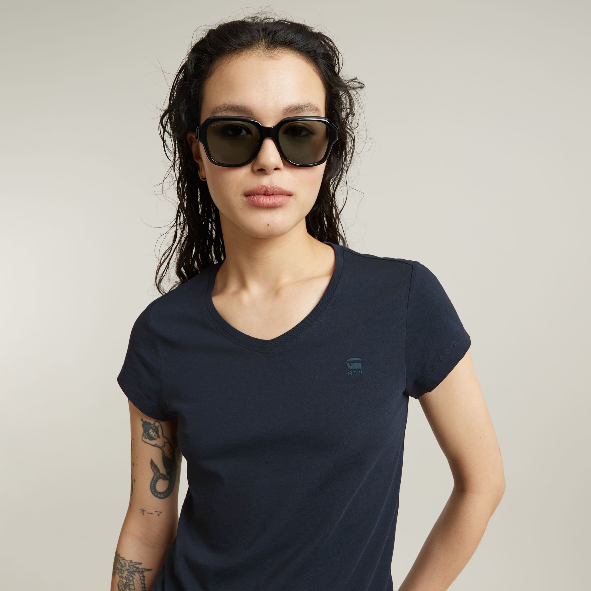 G-Star RAW Eyben Slim V-Neck Top 2.0 Donkerblauw Dames