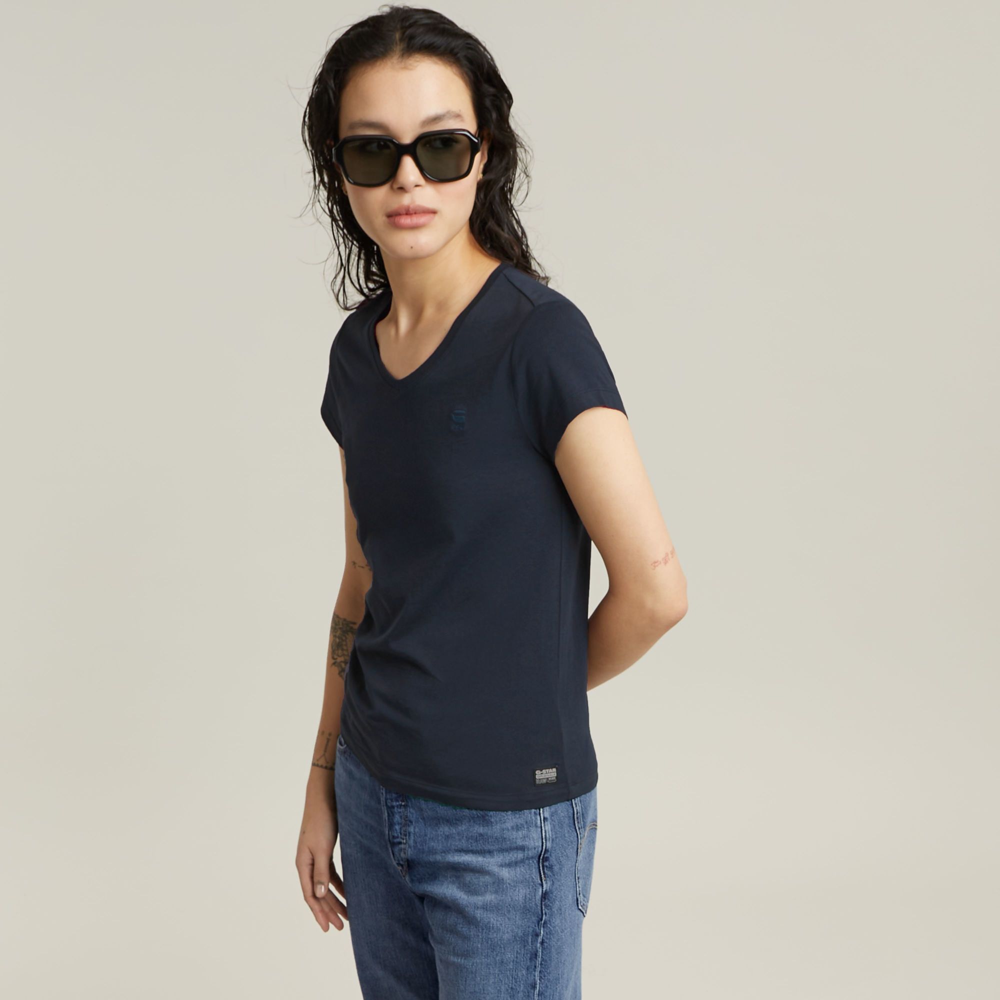 G-Star RAW Eyben Slim V-Neck Top 2.0 Donkerblauw Dames