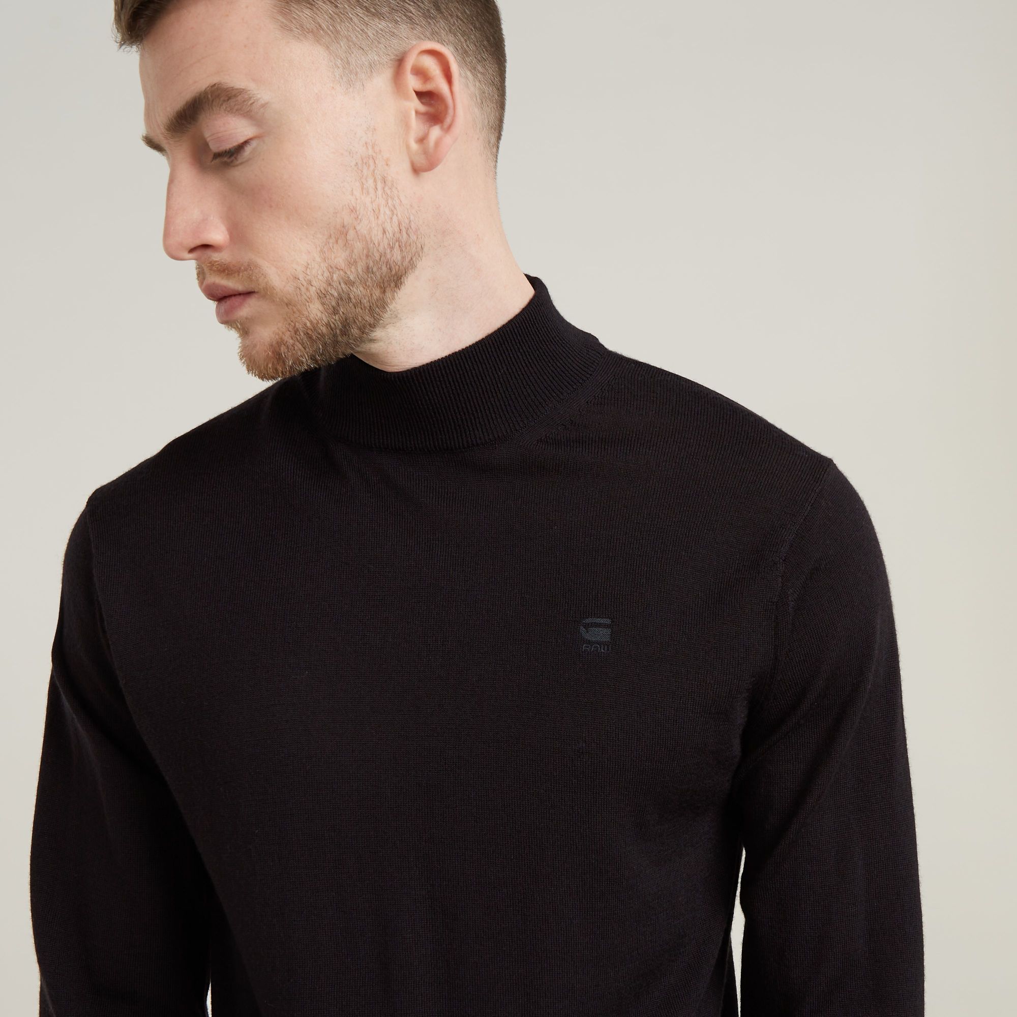 G-Star RAW Premium Core Gebreide Mock Neck Trui Zwart Heren