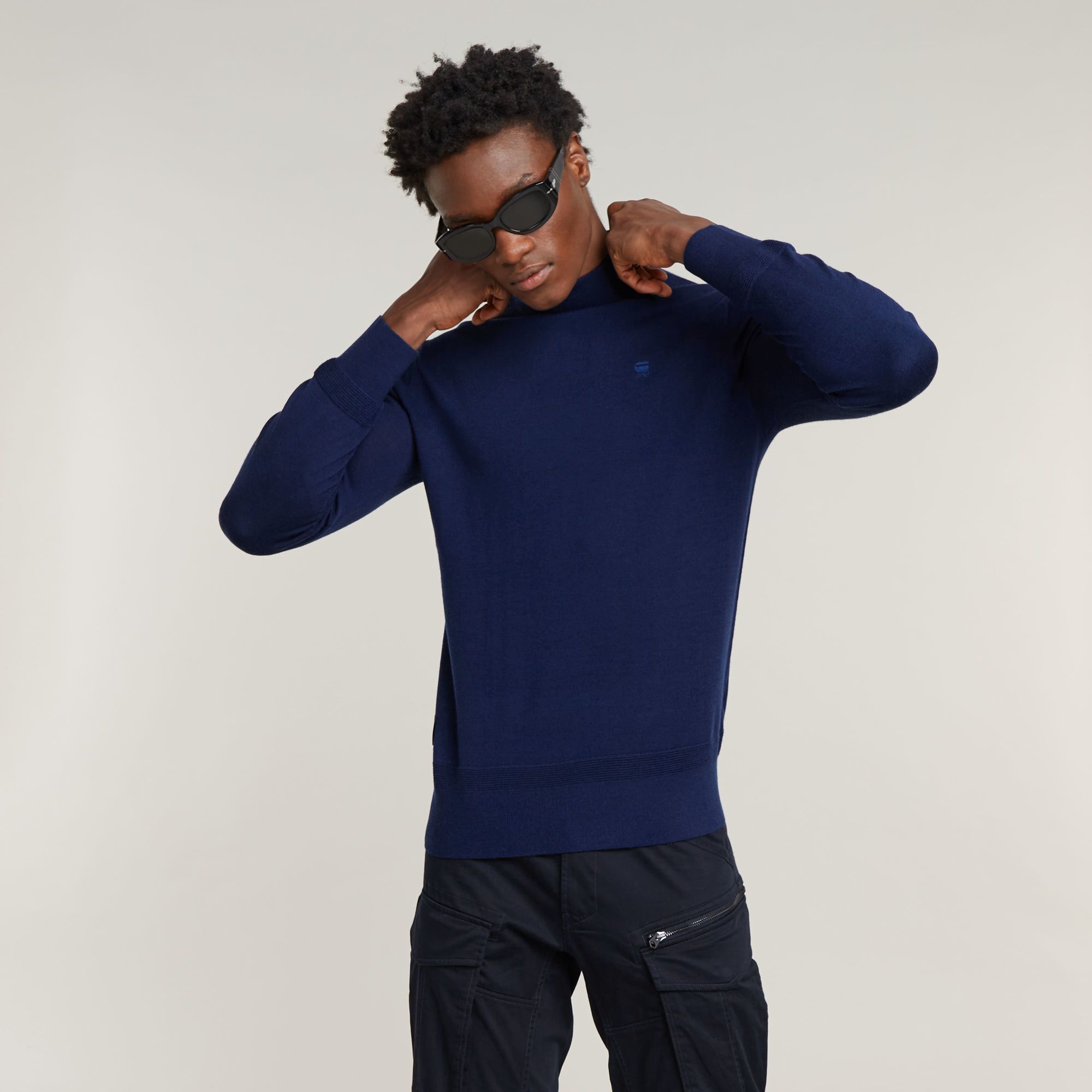 G-Star RAW Premium Core Gebreide Mock Neck Trui Donkerblauw Heren