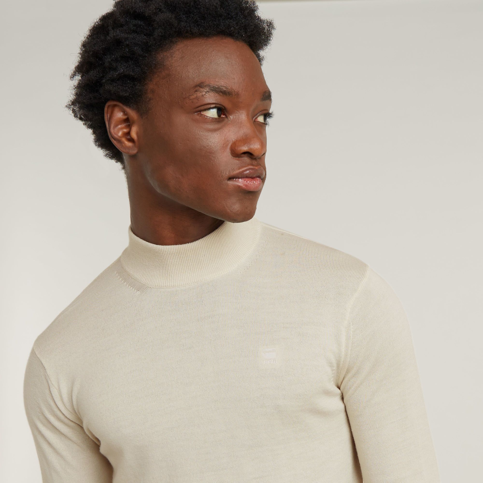 G-Star RAW Premium Core Gebreide Mock Neck Trui Wit Heren