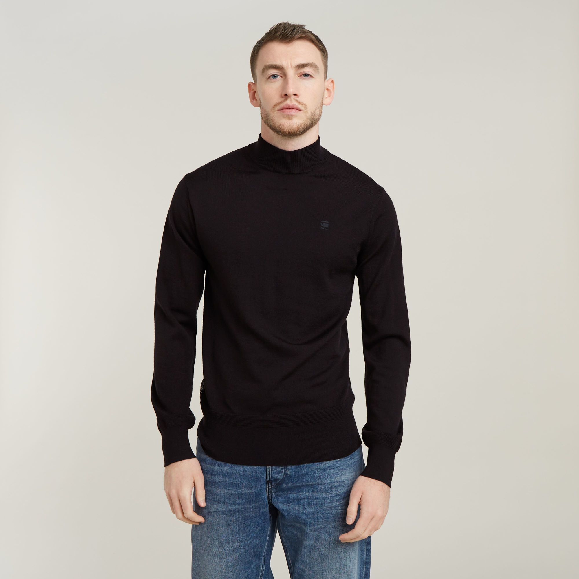 Premium Core Mock Neck Knitted Pullover - Schwarz - Herren