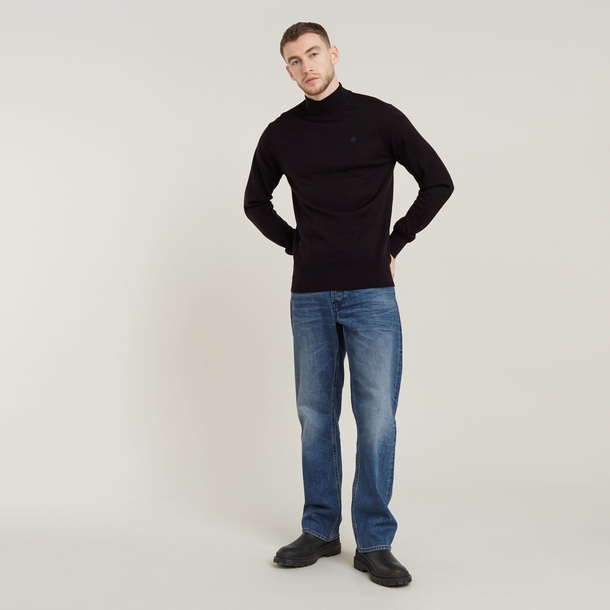 G-Star RAW Premium Core Gebreide Mock Neck Trui Zwart Heren