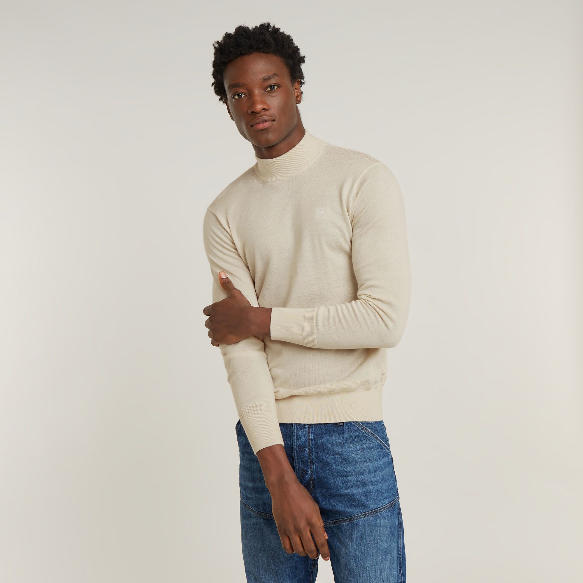 G-Star RAW Premium Core Gebreide Mock Neck Trui Wit Heren