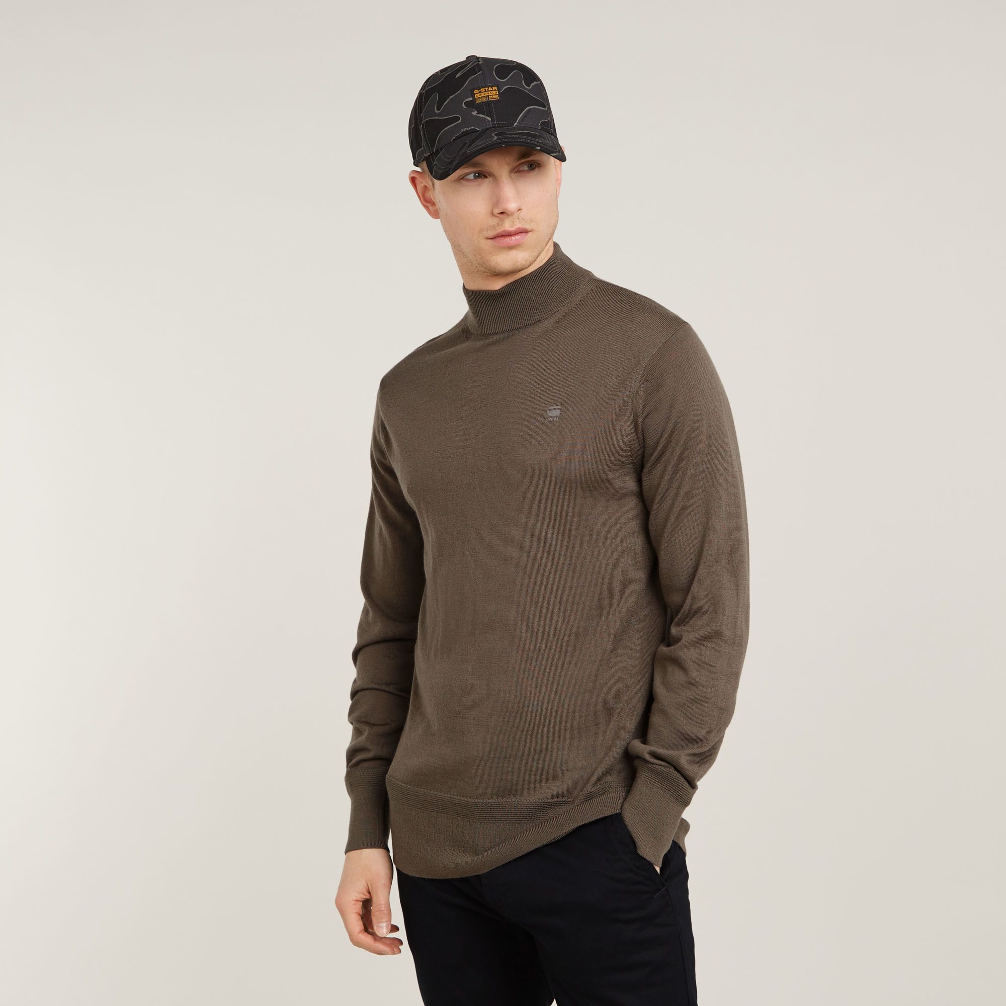 Premium Core Mock Neck Knitted Pullover - Braun - Herren