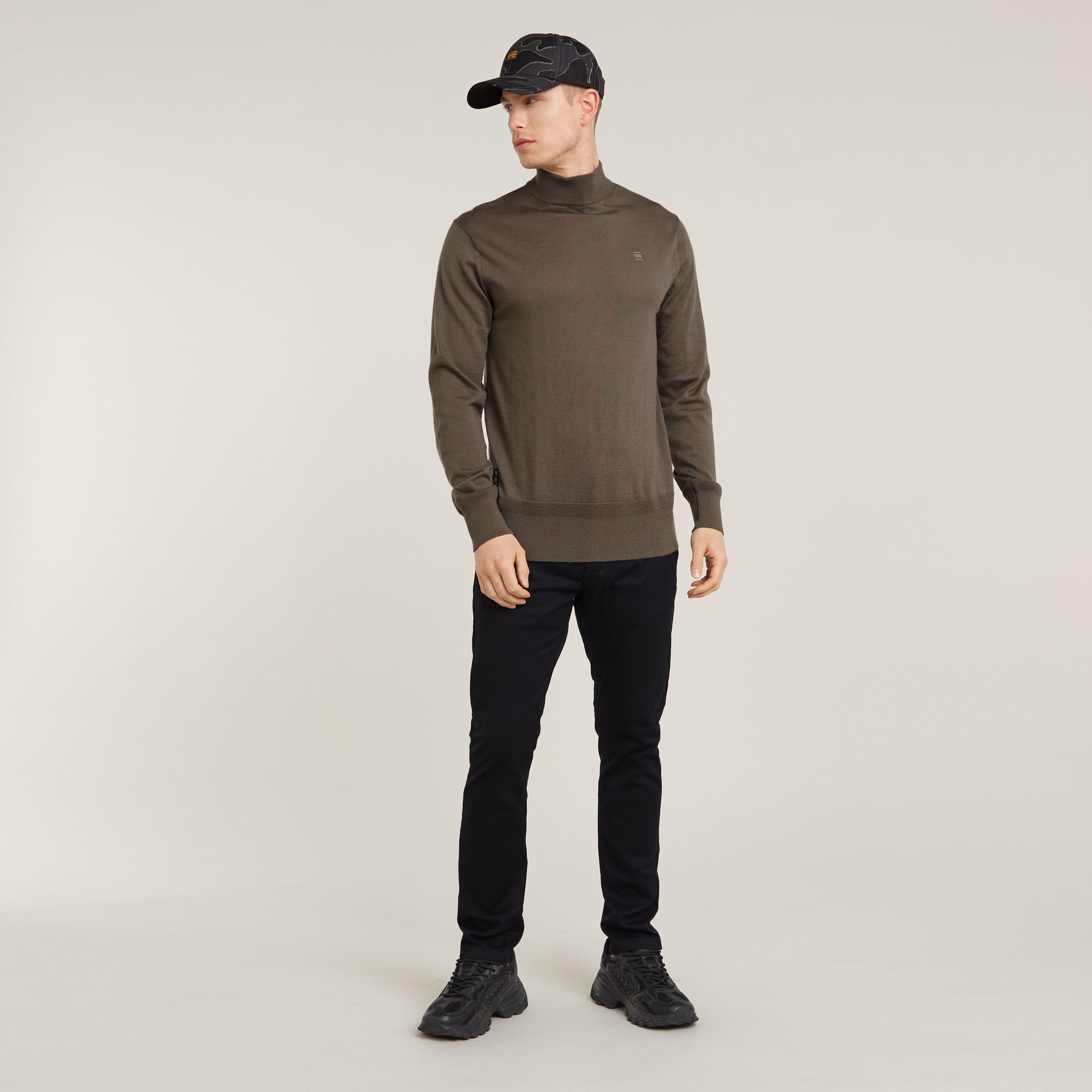 G-Star RAW Premium Core Gebreide Mock Neck Trui Bruin Heren