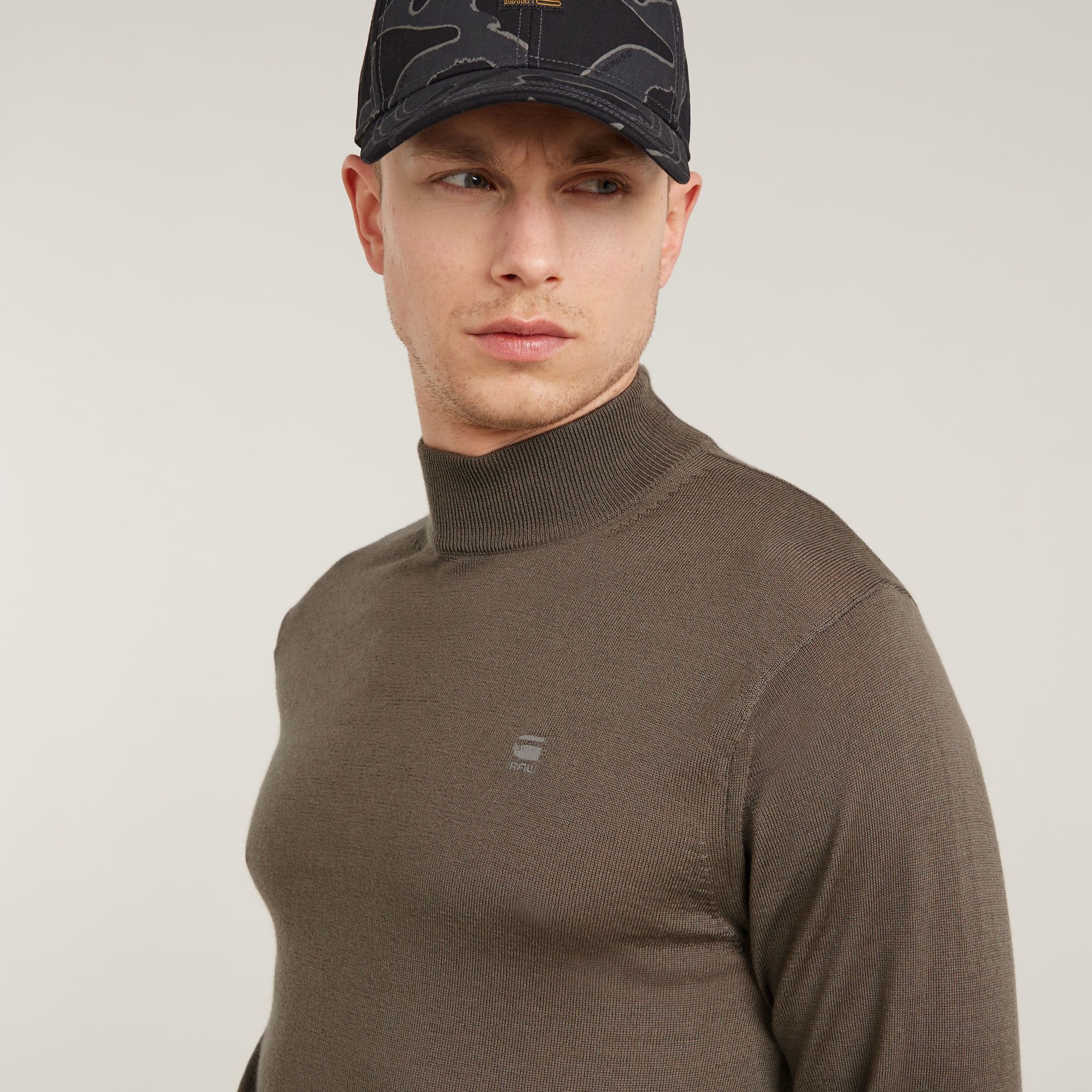 G-Star RAW Premium Core Gebreide Mock Neck Trui Bruin Heren