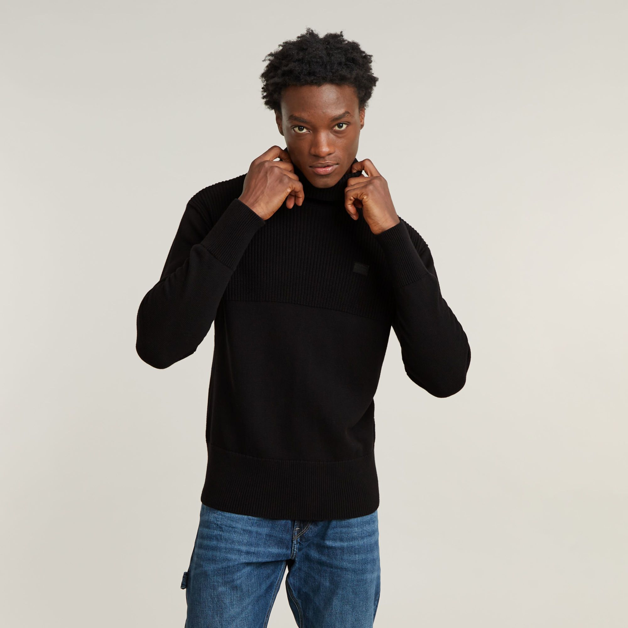 Knitted Turtle Neck Pullover Fisherman - Schwarz - Herren