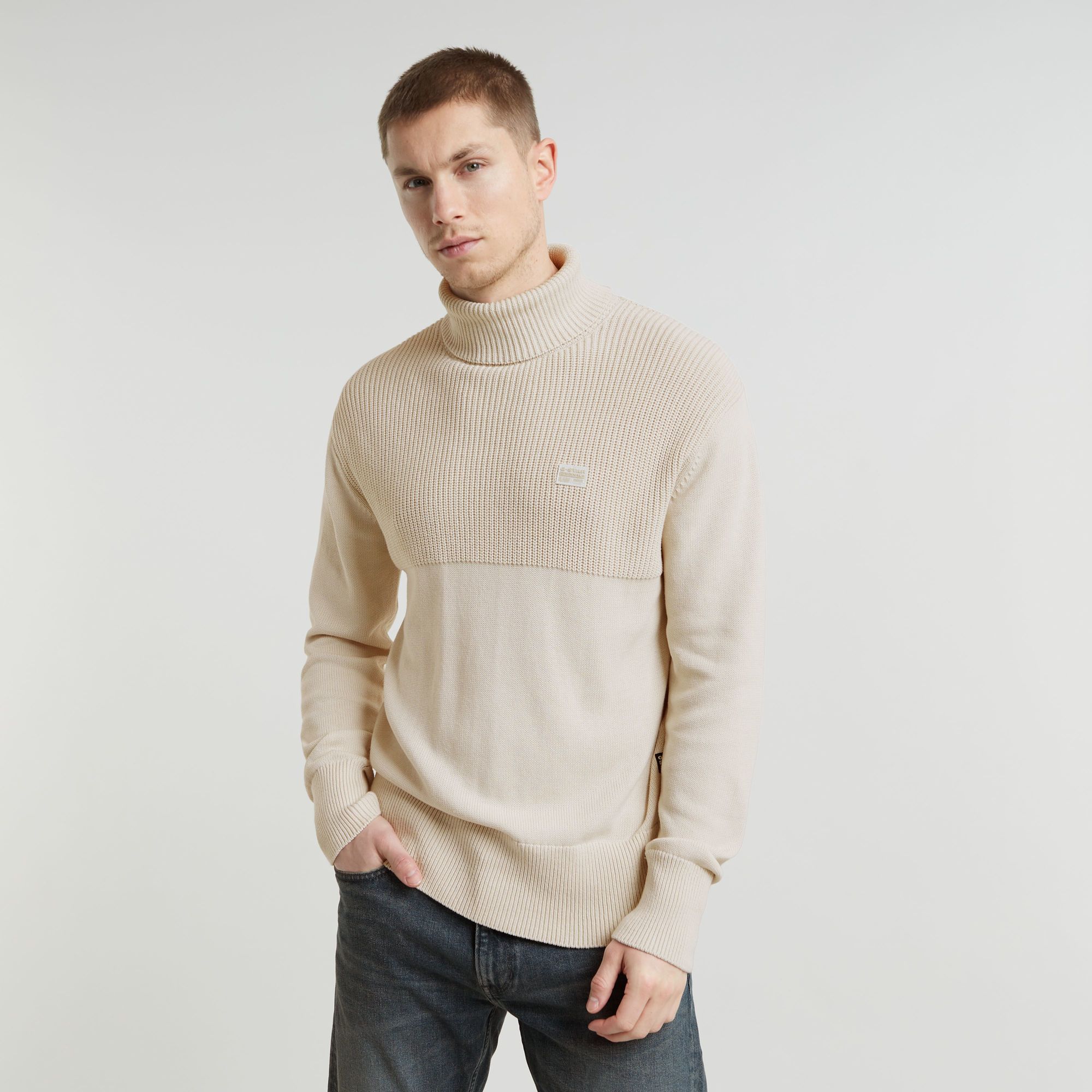 Knitted Turtle Neck Pullover Fisherman - Weiß - Herren