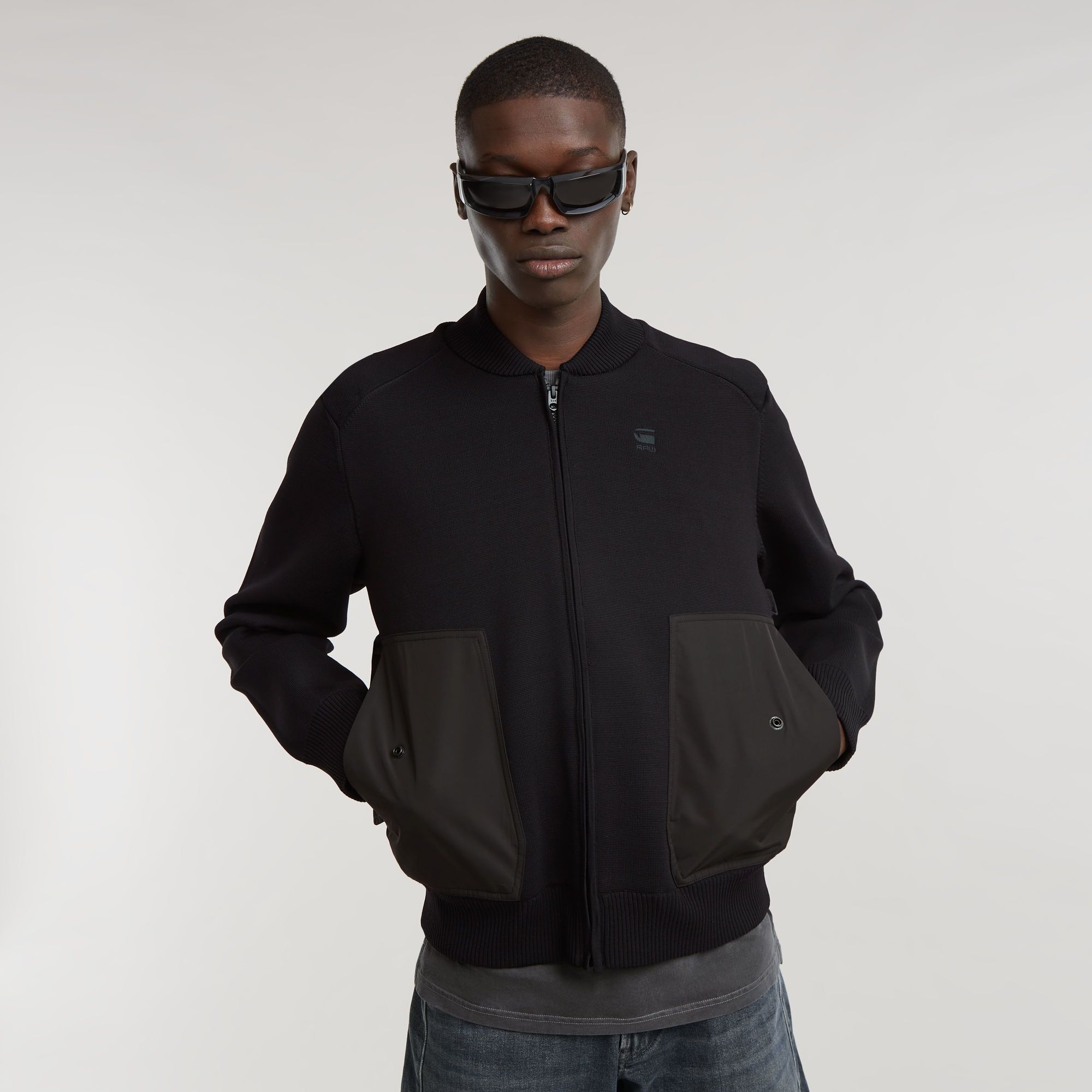 

Engineered Mix Knitted Bomber - Black - Men