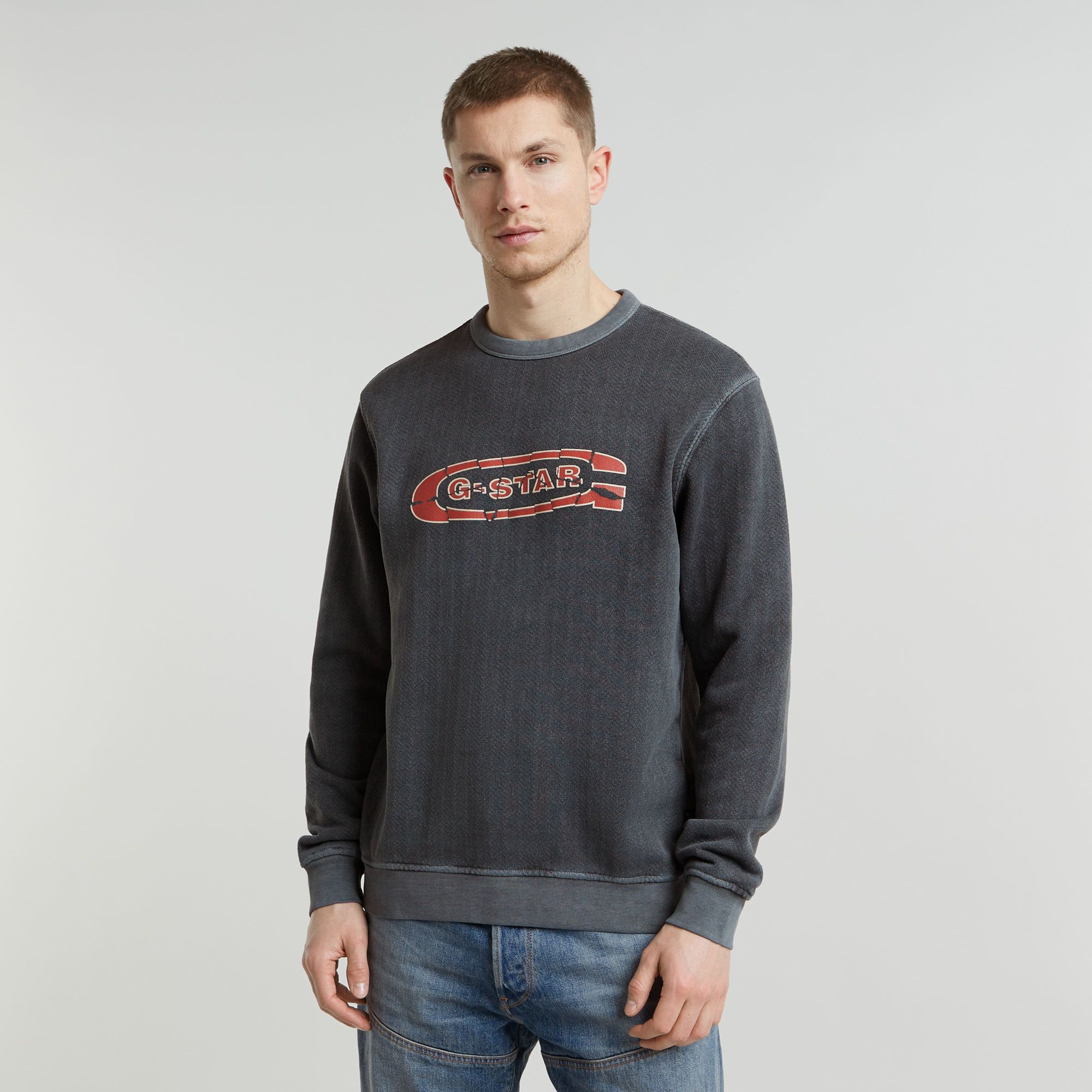 G-Star RAW Destroyed G Logo Washed Sweater Zwart Heren