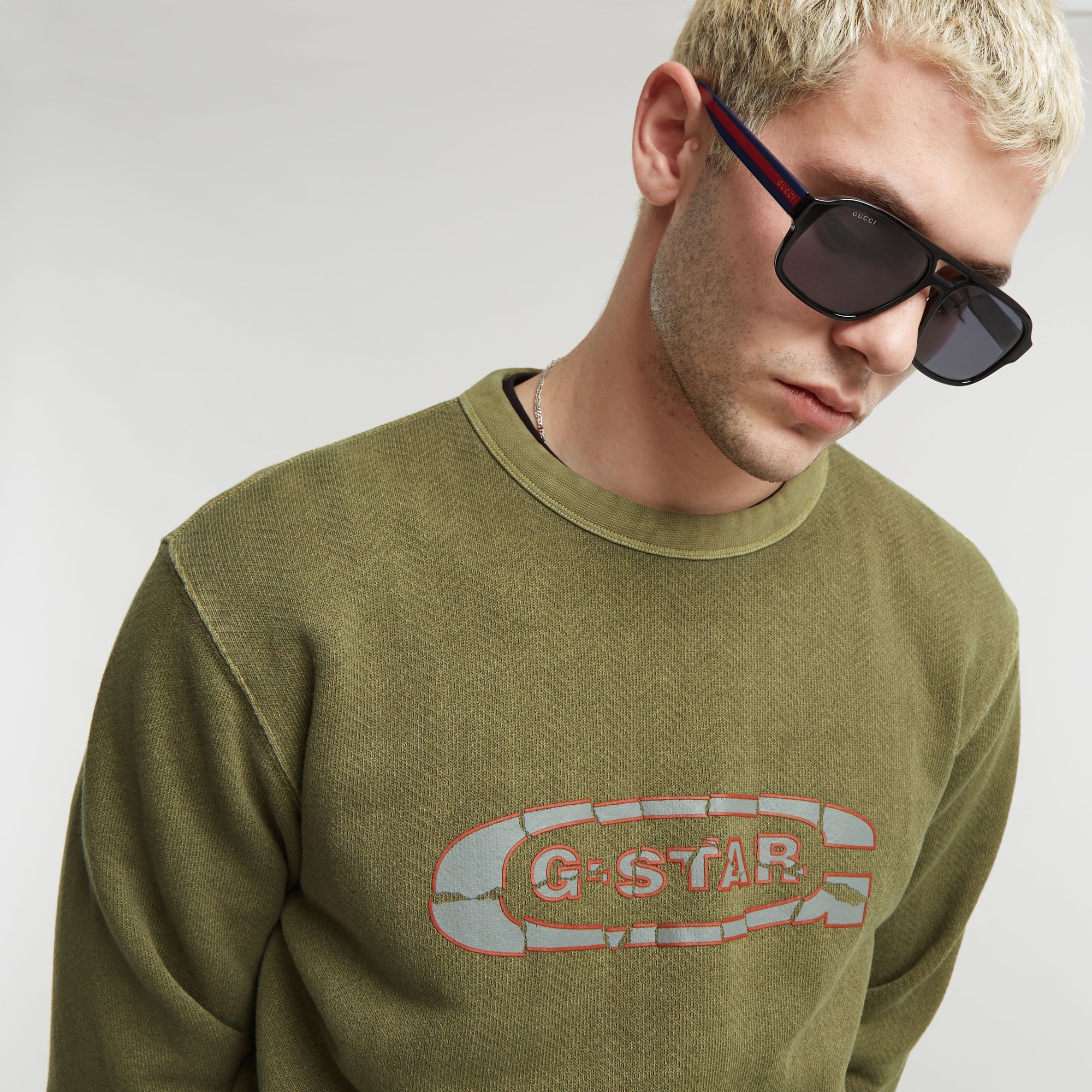 G-Star RAW Destroyed G Logo Washed Sweater Groen Heren