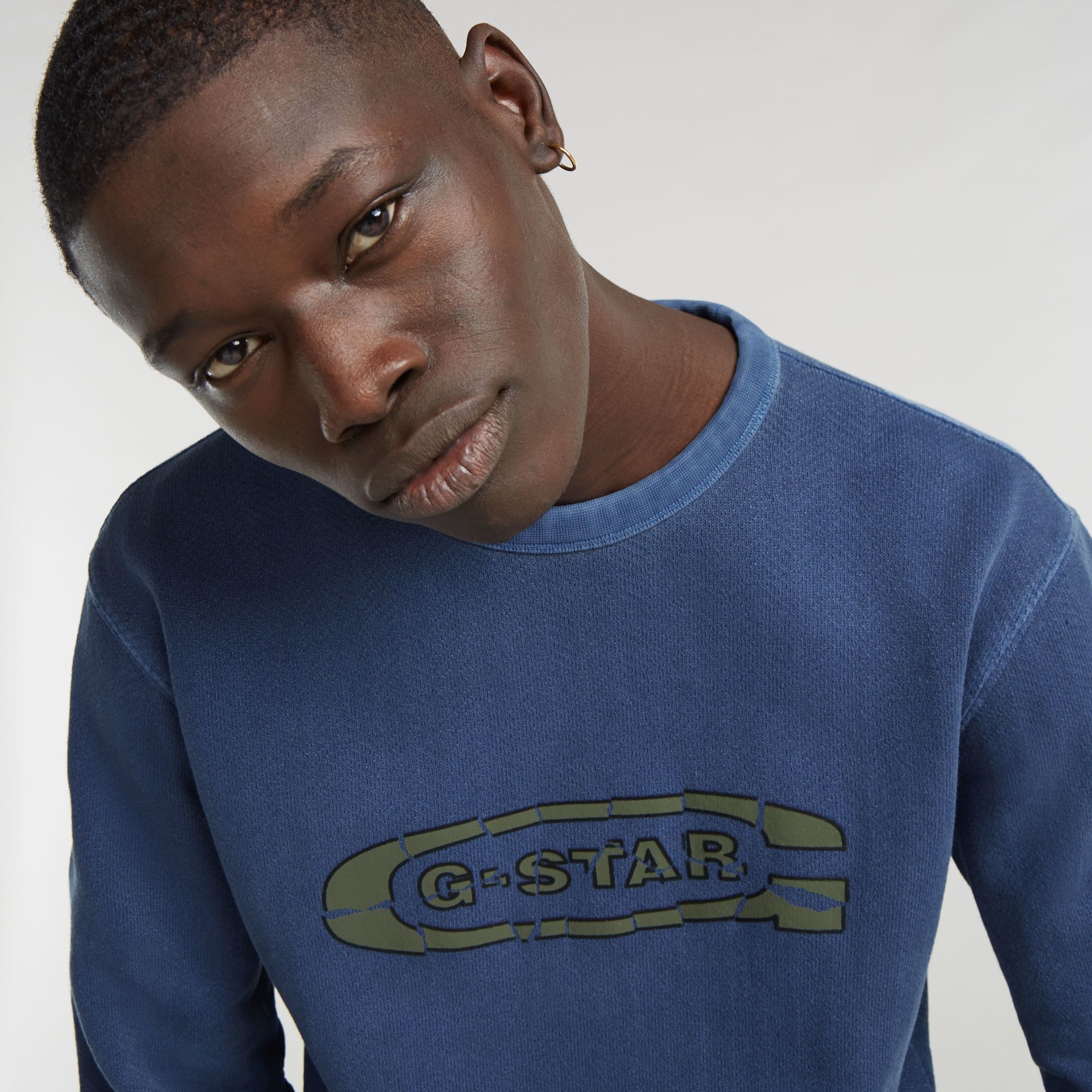 G-Star RAW Destroyed G Logo Washed Sweater Donkerblauw Heren