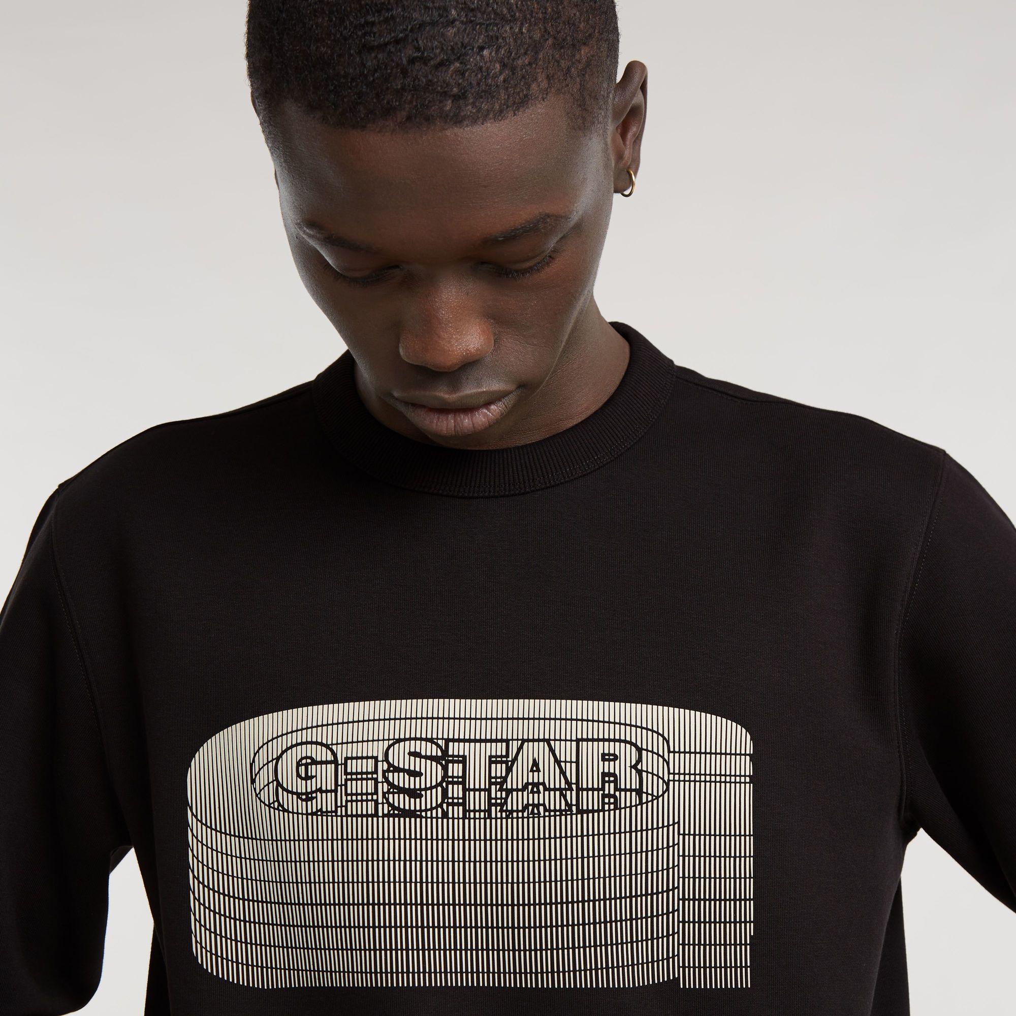 G-Star RAW Stacked Old Skool Logo Sweater Zwart Heren