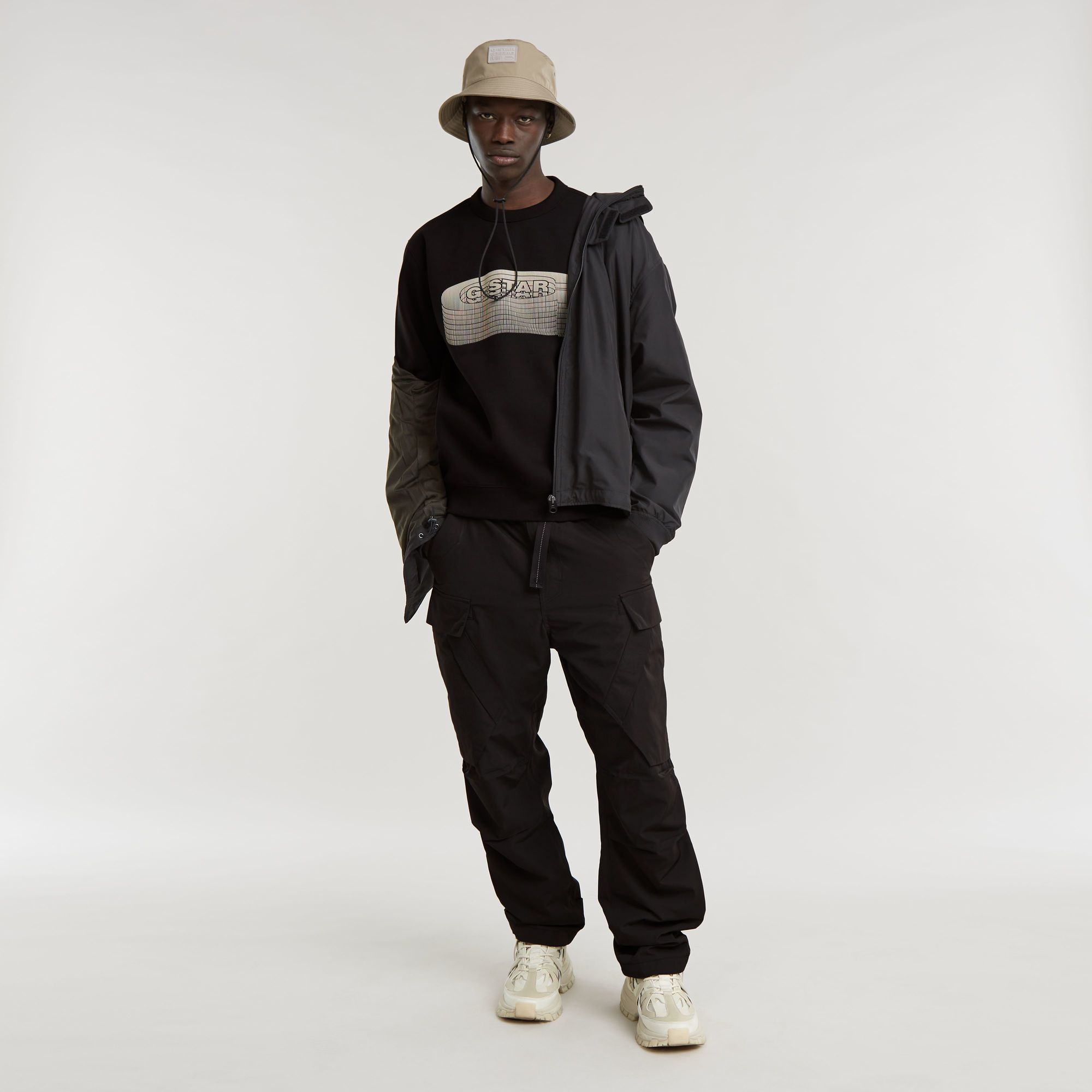 G-Star RAW Stacked Old Skool Logo Sweater Zwart Heren