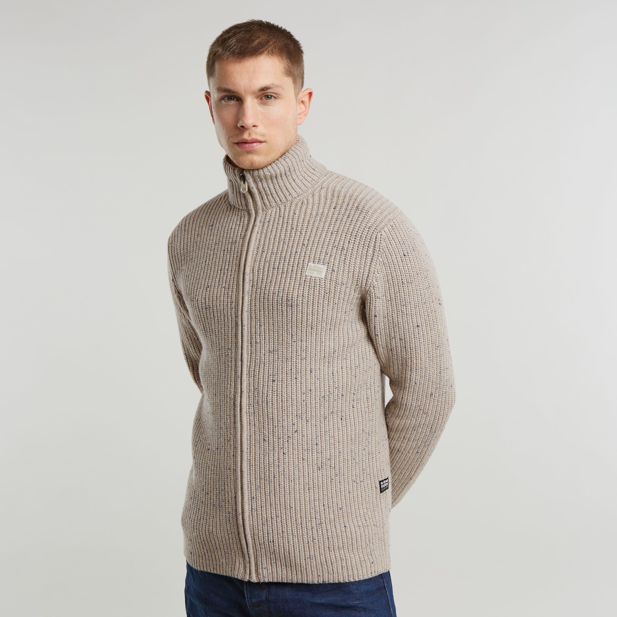 Double Collar Knitted Sweater Jacke - Mehrfarbig - Herren