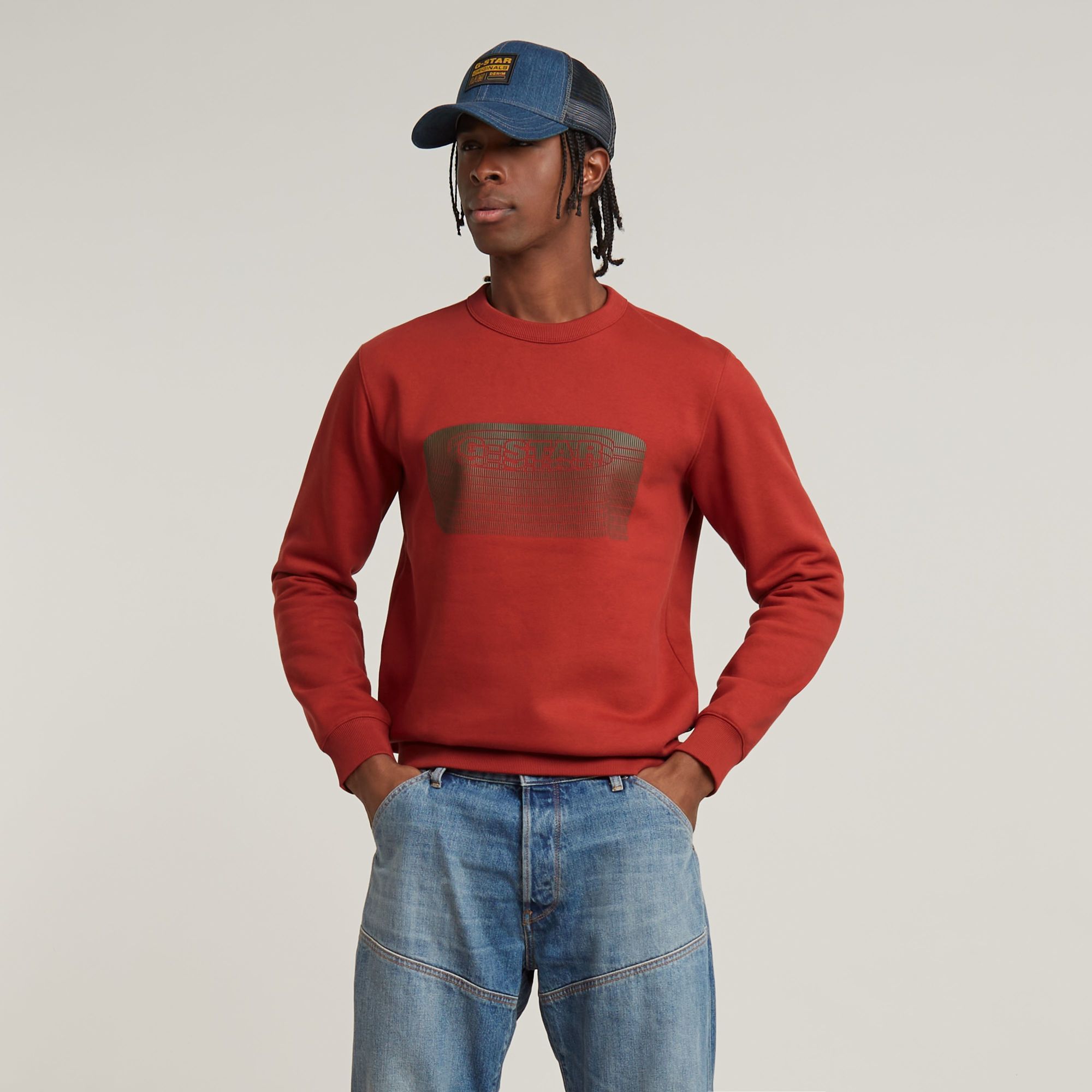 G-Star RAW Stacked Old Skool Logo Sweater Rood Heren