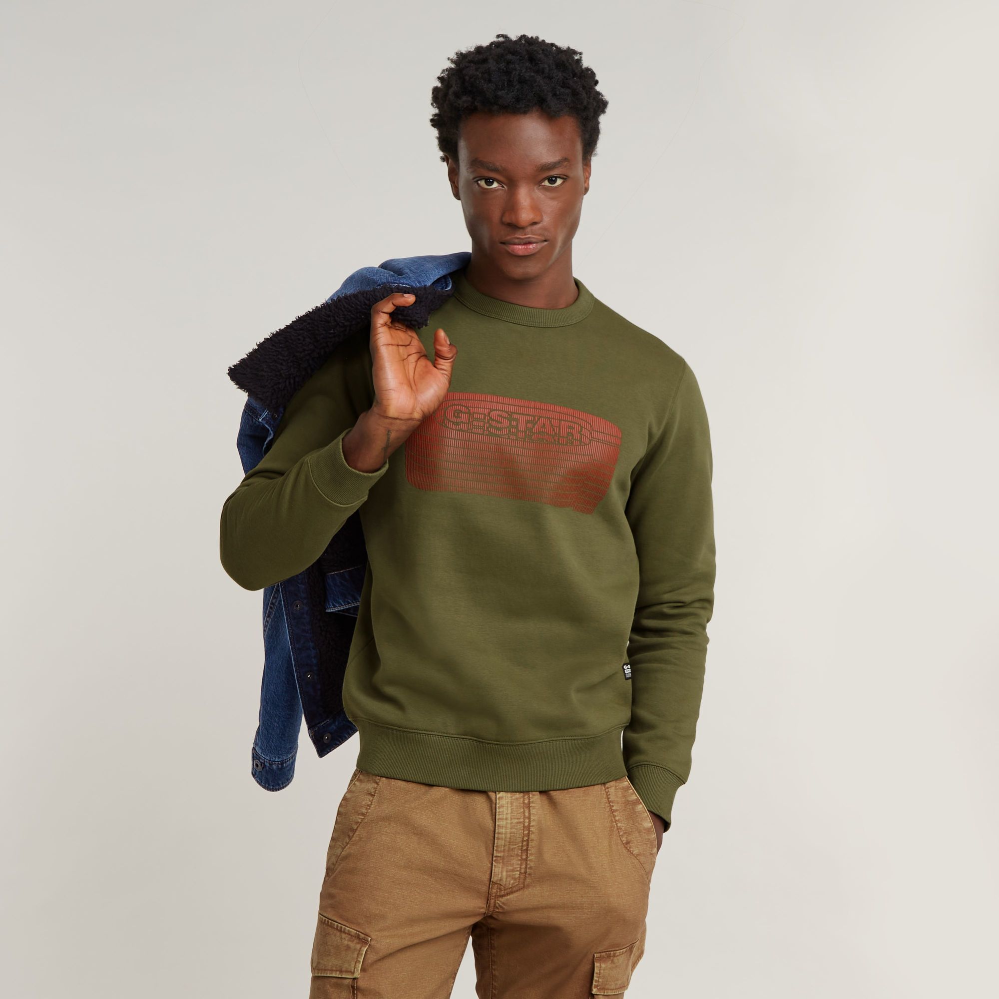 G-Star RAW Stacked Old Skool Logo Sweater Groen Heren