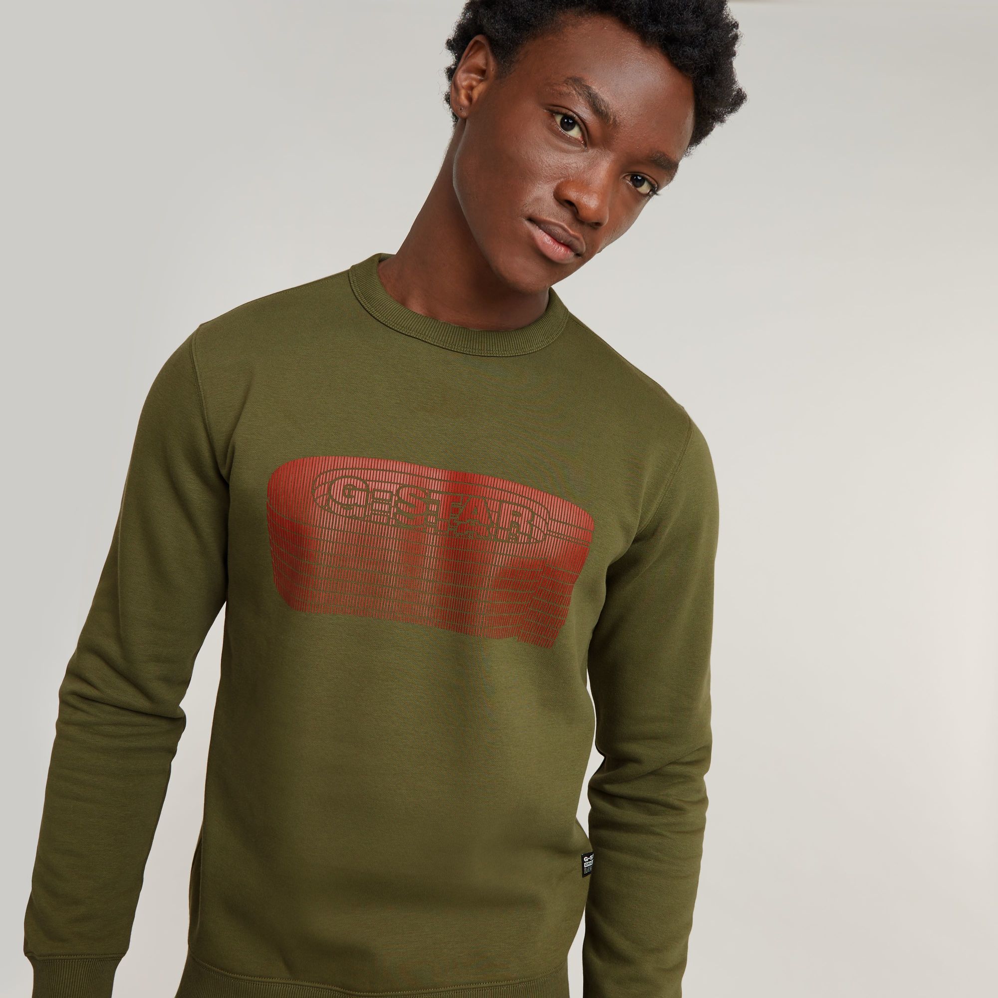 G-Star RAW Stacked Old Skool Logo Sweater Groen Heren