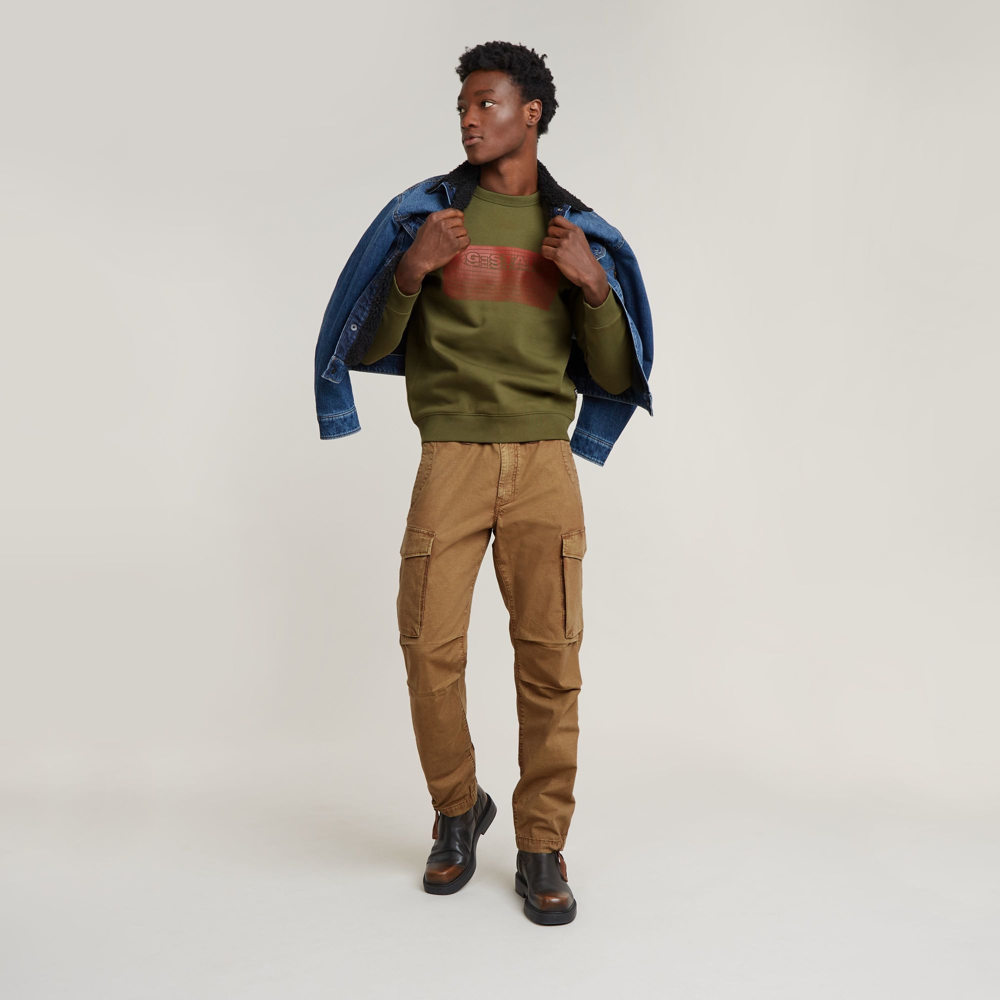 G-Star RAW Stacked Old Skool Logo Sweater Groen Heren
