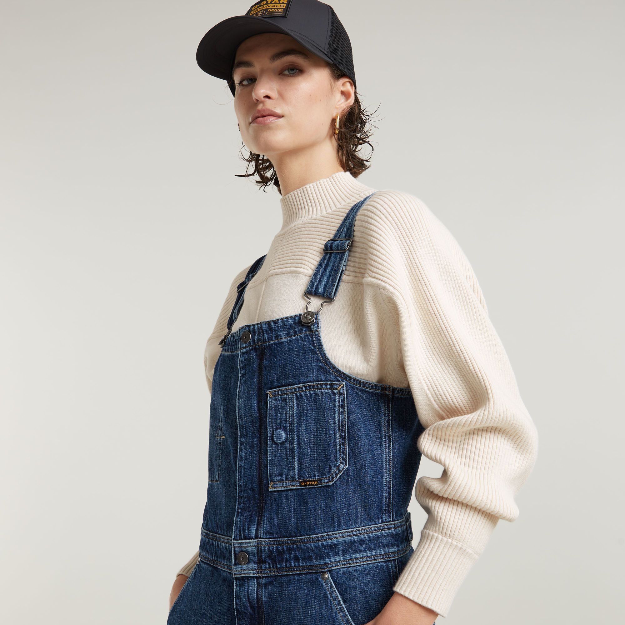 G-Star RAW Straight Leg Zip Tuinbroek Donkerblauw Dames