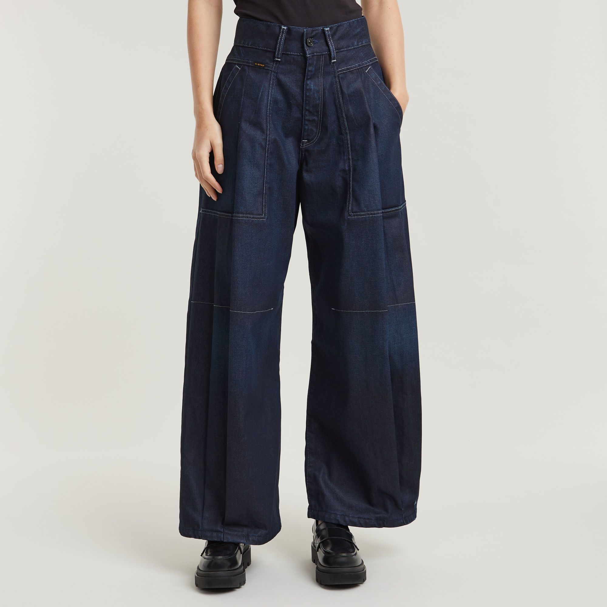 Pleated Jeans - Dunkelblau - Damen