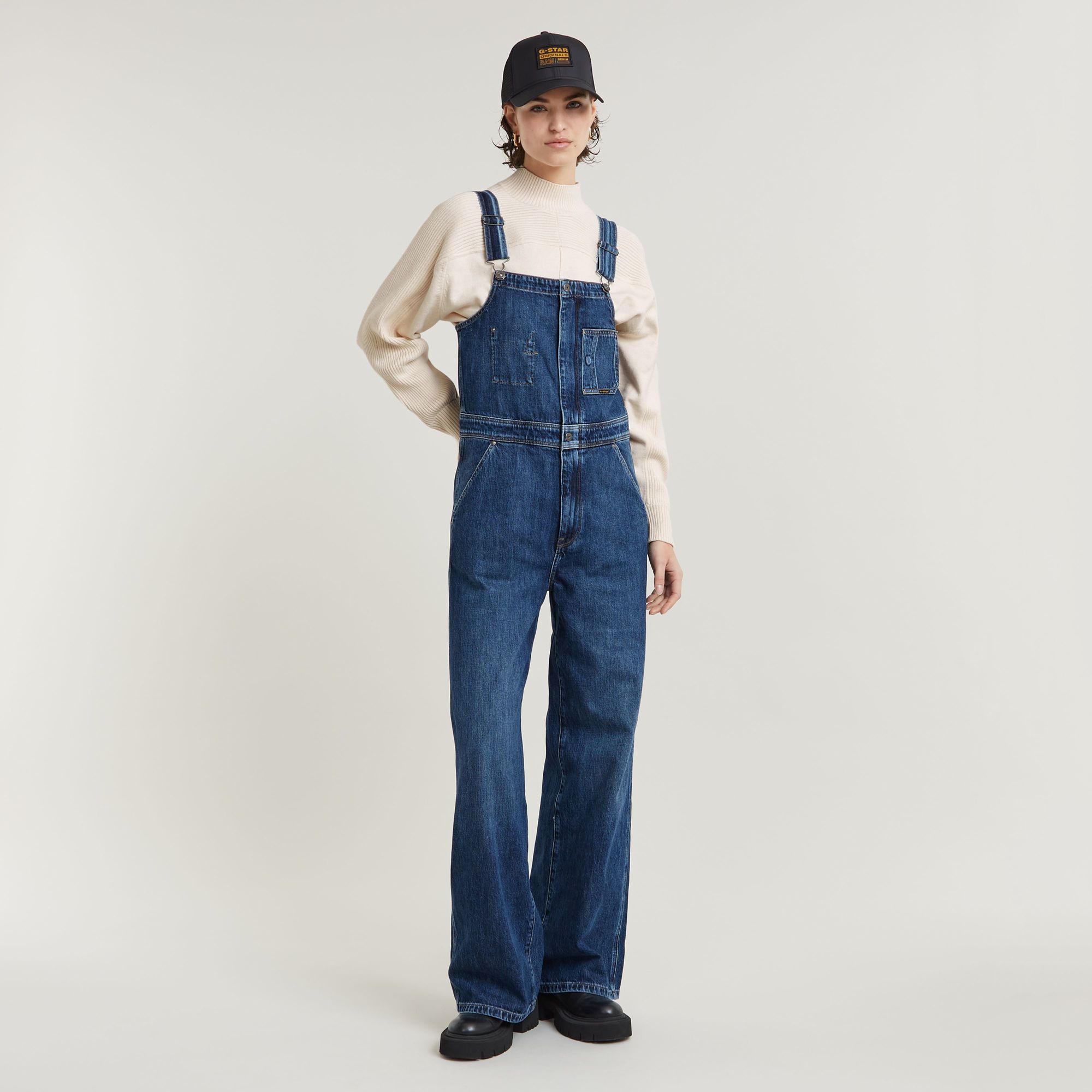 

Straight Leg Zip Dungaree - Dark blue - Women